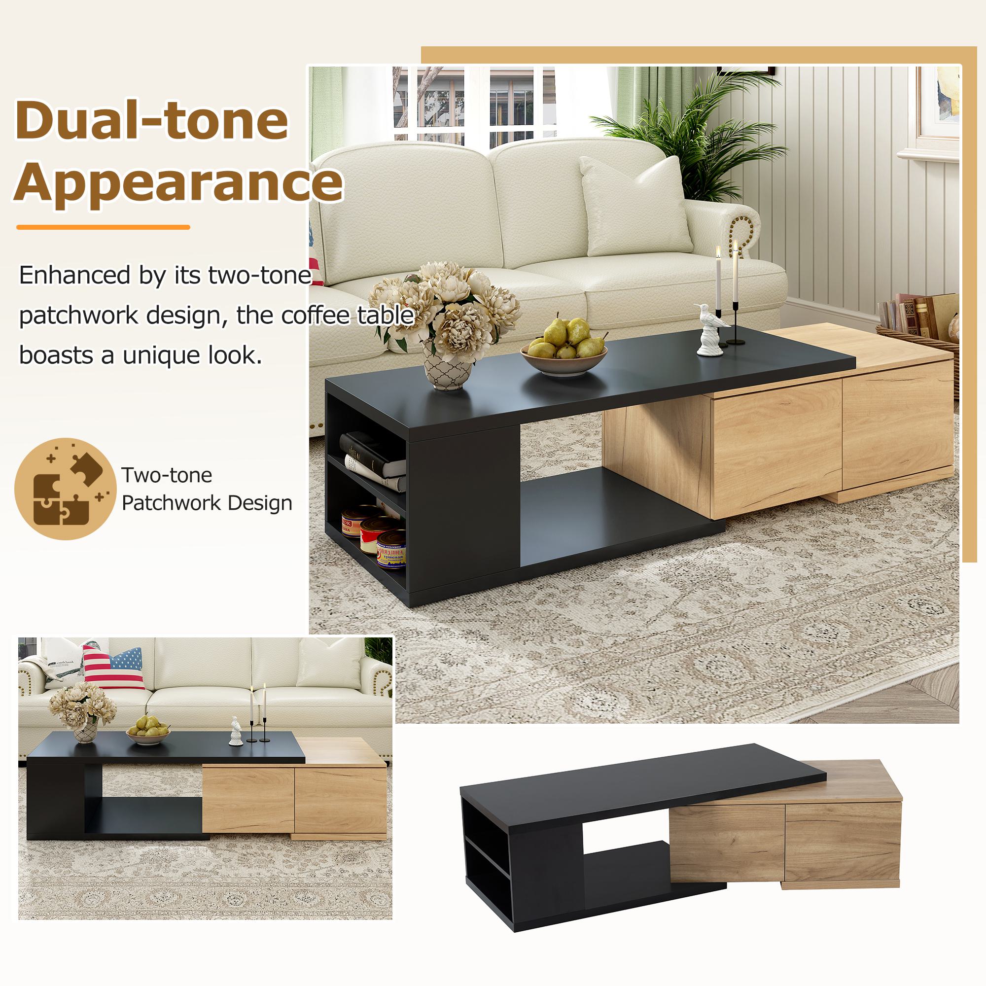 Vinsetto Extendable Coffee Table with 2 Storage Drawers, Dual-tone