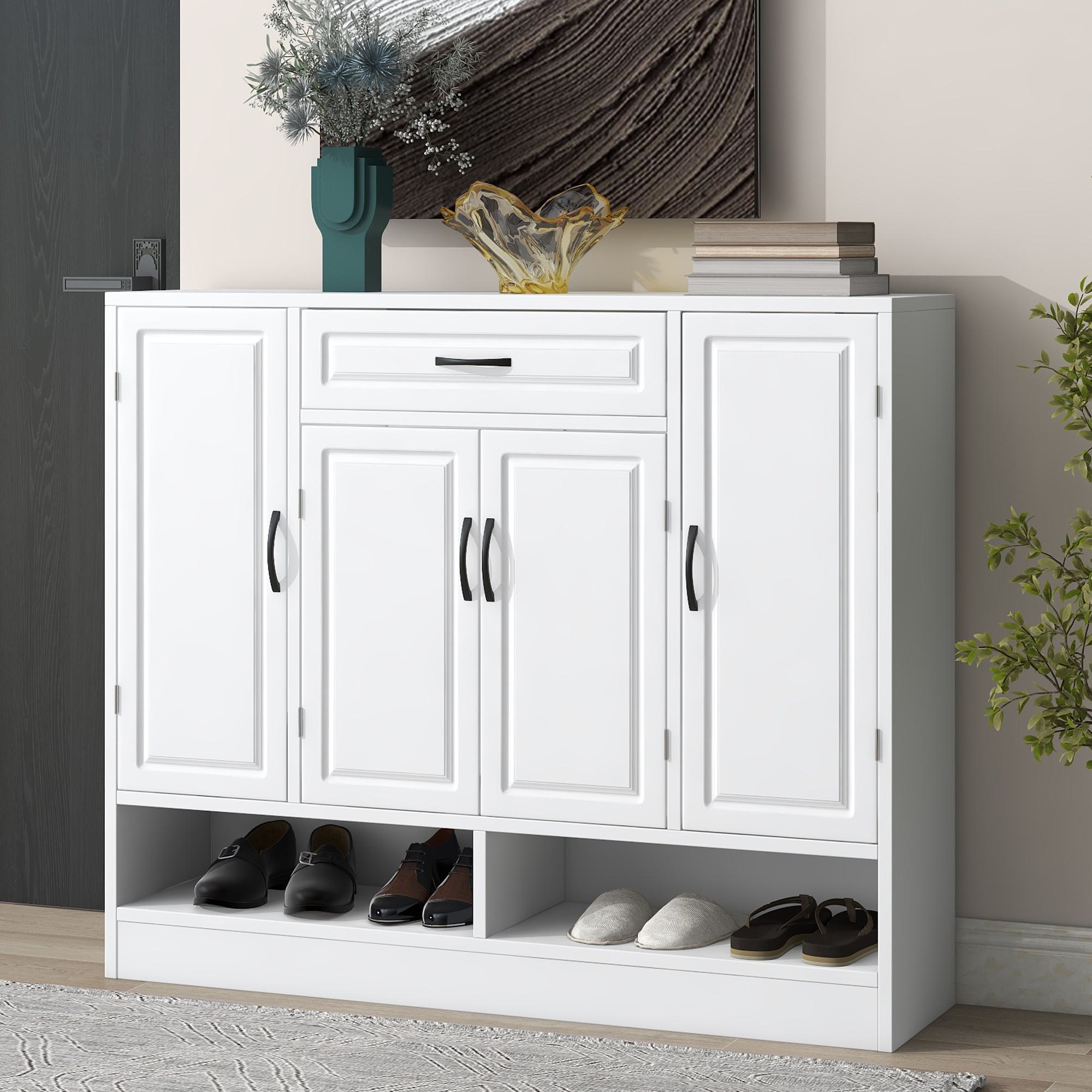 Sleek Modern Shoe Cabinet with Adjustable Shelves, Space-Saving Design, Minimalist Shoe Storage Organizer, 47.5L x 12W x 39.5H, White | Aosom.com