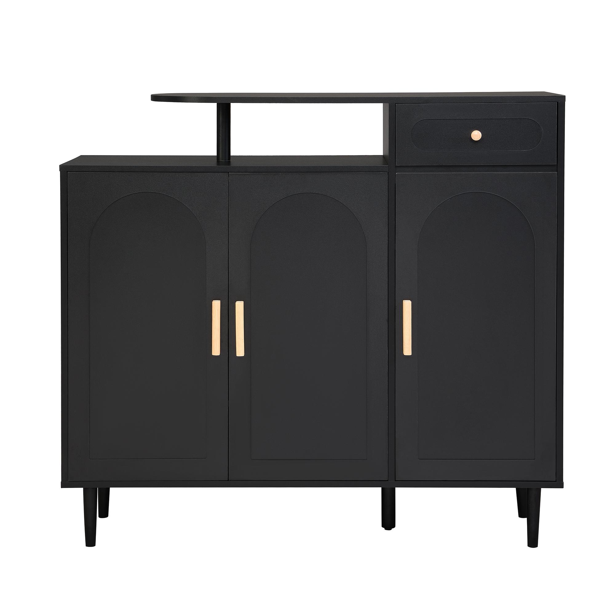 Elegant Shoe Cabinet with Arched Doors and Drawer, Black