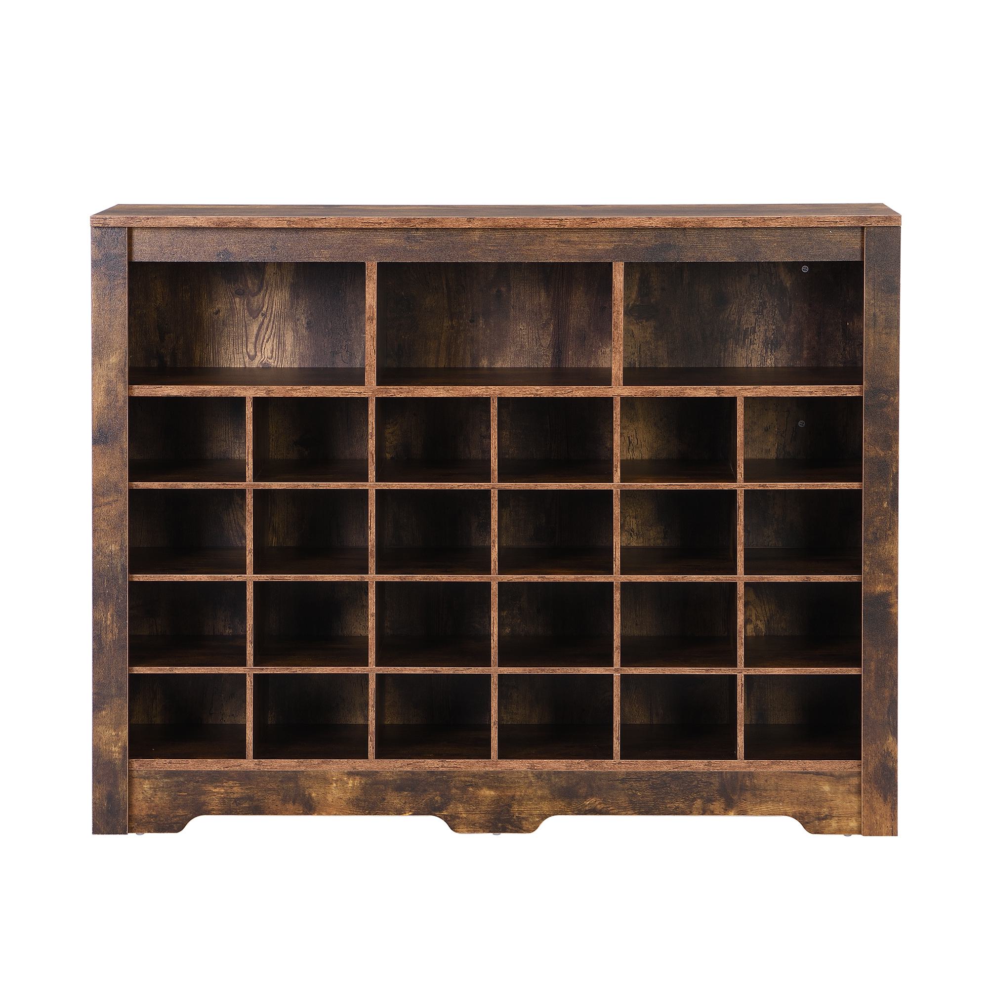 Modern Shoe Cabinet with 24 Cubbies, Rustic Brown | Aosom.com