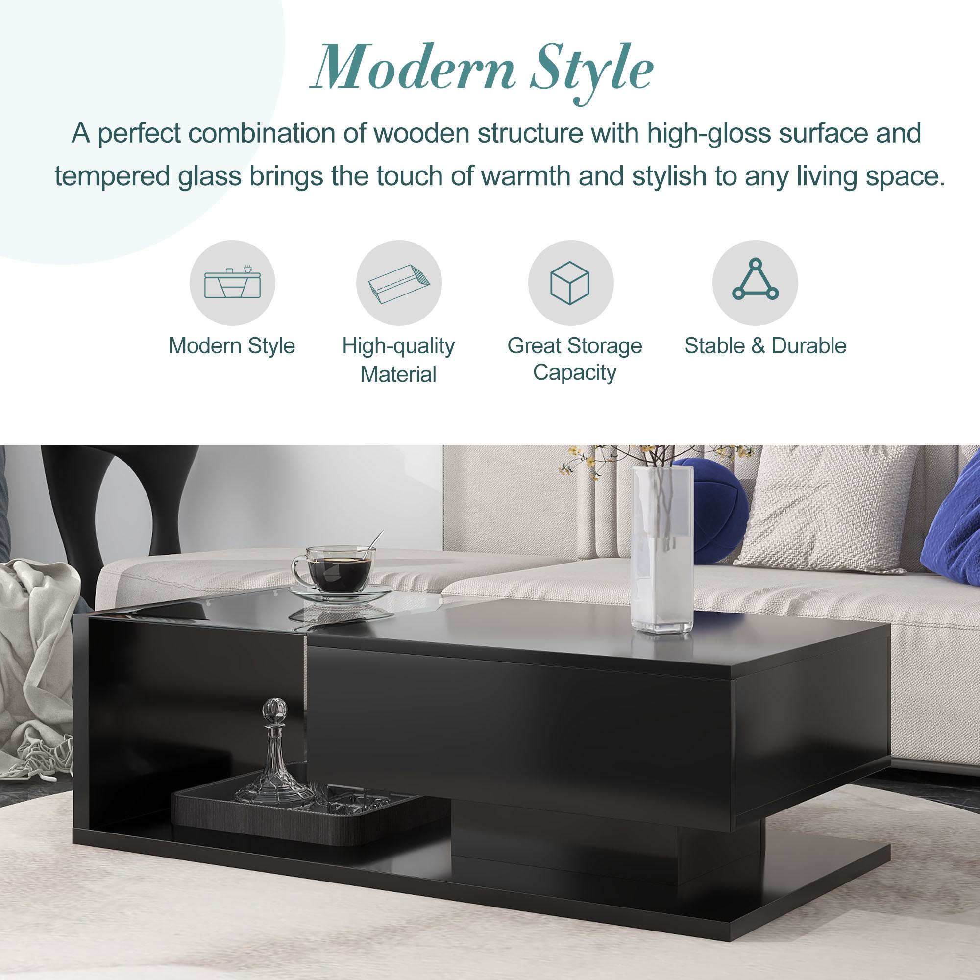 Modern Coffee Table with Tempered Glass, Black | Aosom.com