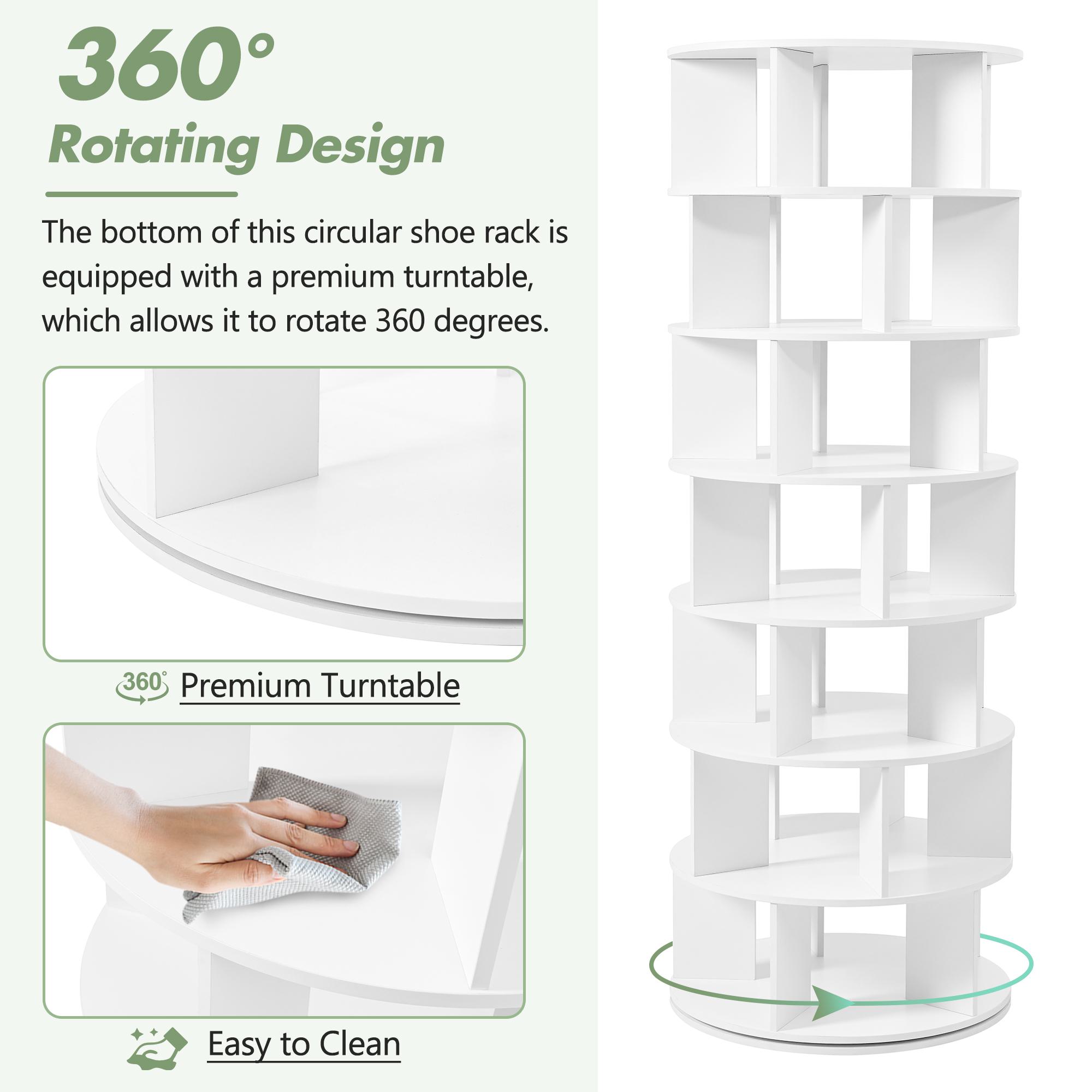 360° Spinning Shoe Cabinet with Grids Per Layer, White - Main Image