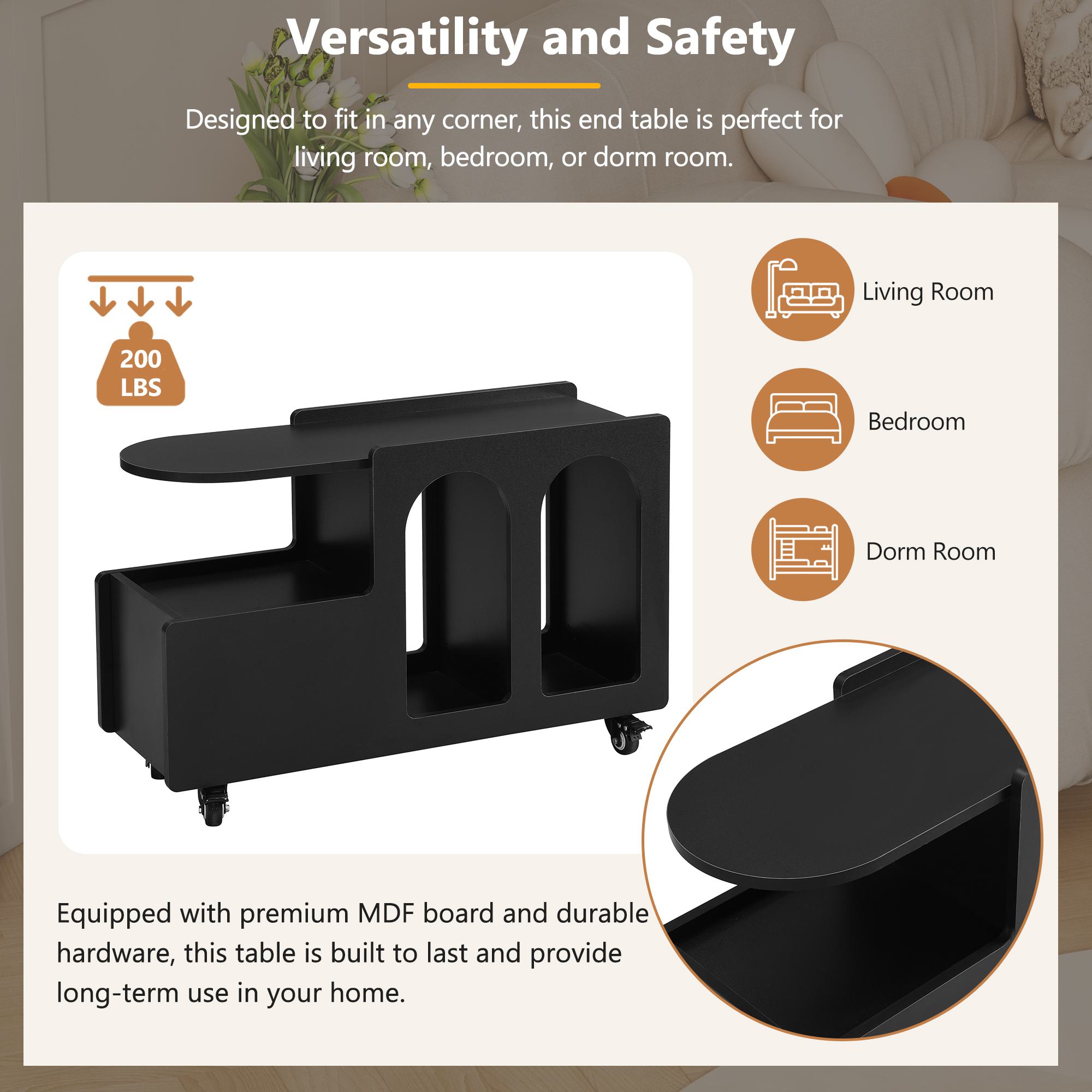 Mobile Multi-Layer Storage End Table with Lockable Wheels
