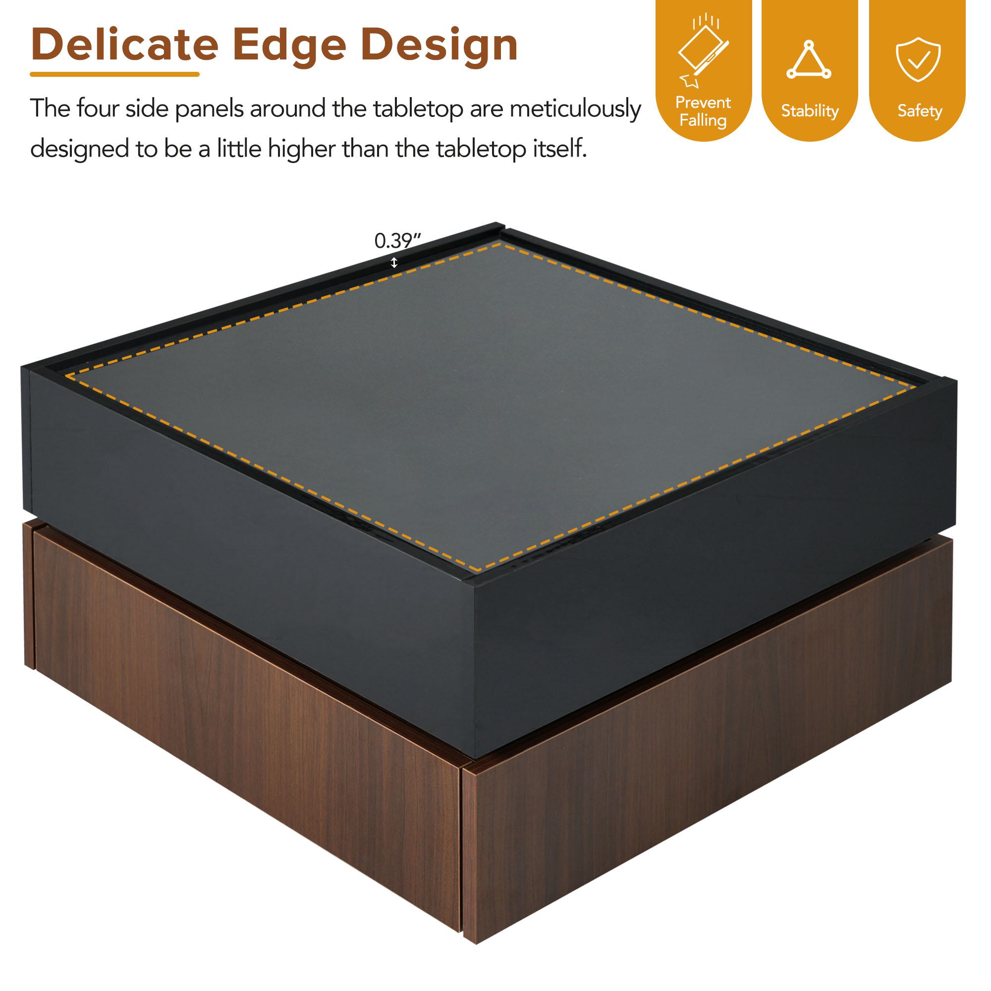 MULTI LOW TABLE-F 115cm x 60cm オールブラック Multi-functional Square Coffee Table with 360° Rotating Top