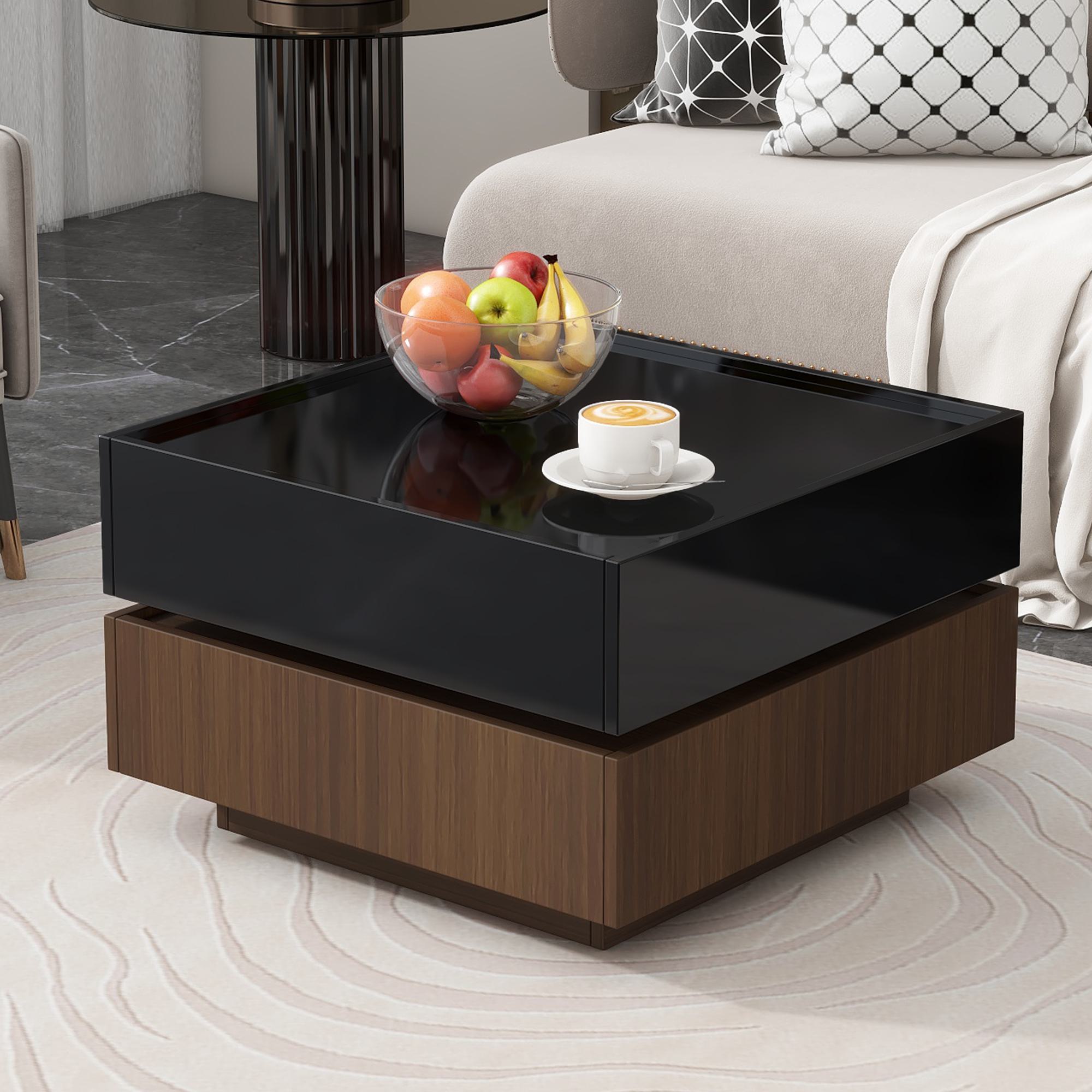 Multi-functional Square Coffee Table with 360° Rotating Top, Black