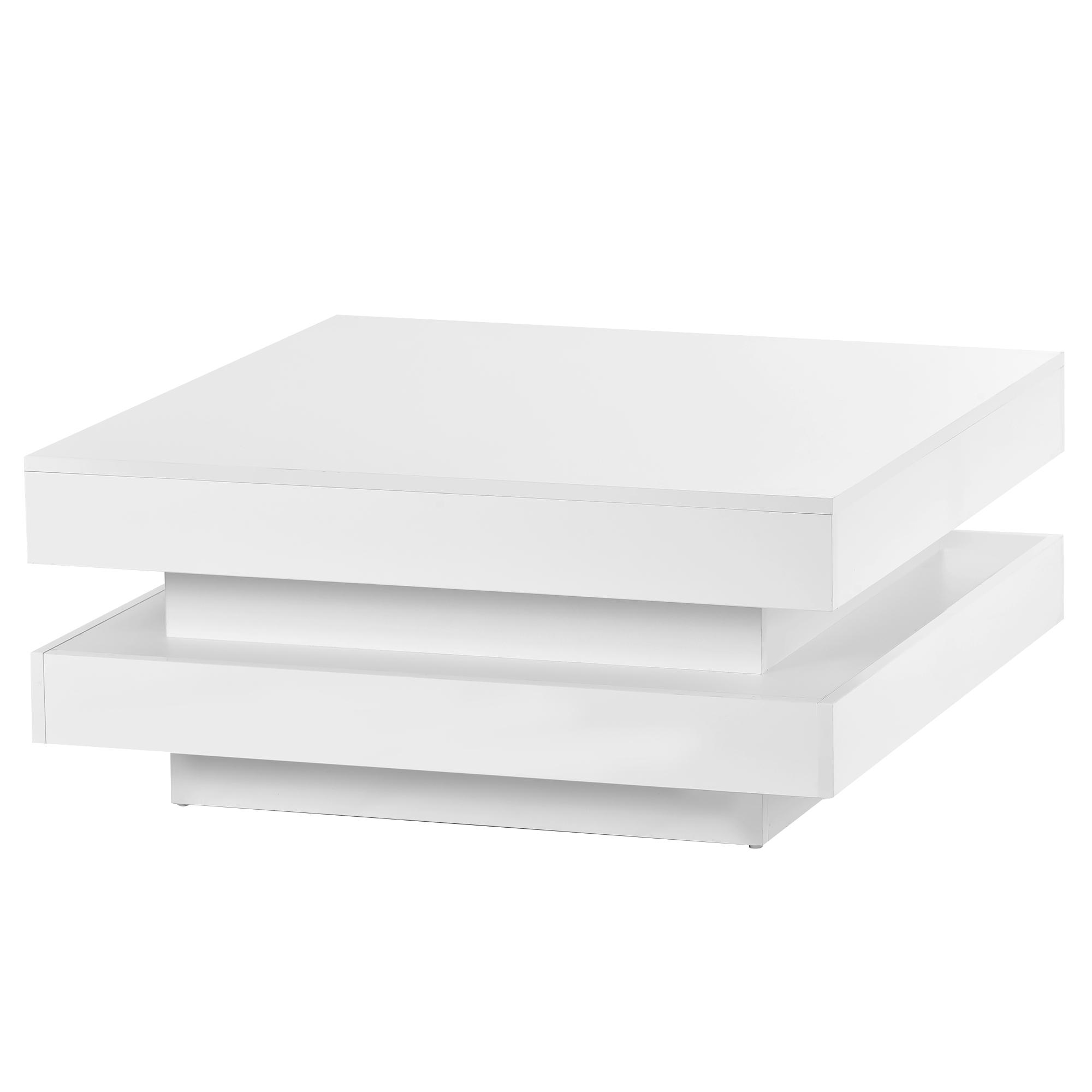 High Gloss Minimalist Coffee Table with LED Lights, White