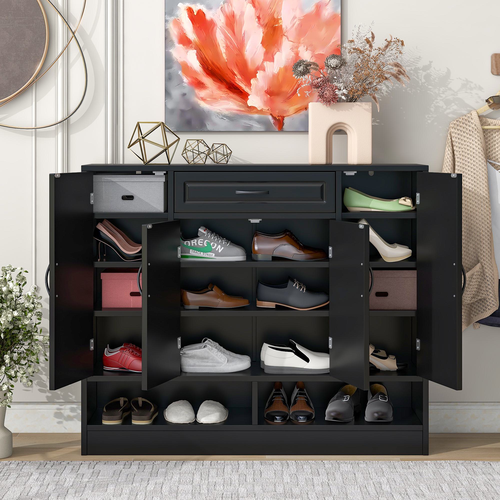 Sleek Modern Shoe Cabinet with Adjustable Shelves, Space-Saving Design, Minimalist Shoe Storage Organizer, 47.5L x 12W x 39.5H, Black | Aosom.com
