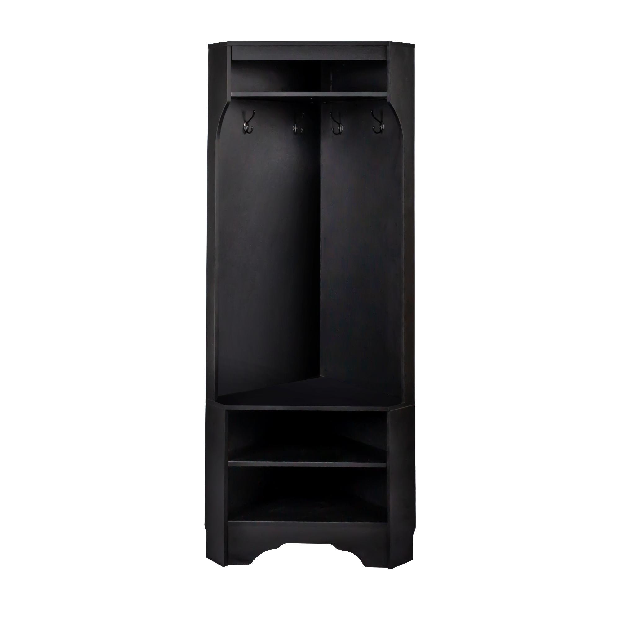 Minimalist Corner Hall Tree with Shoe Bench, Black