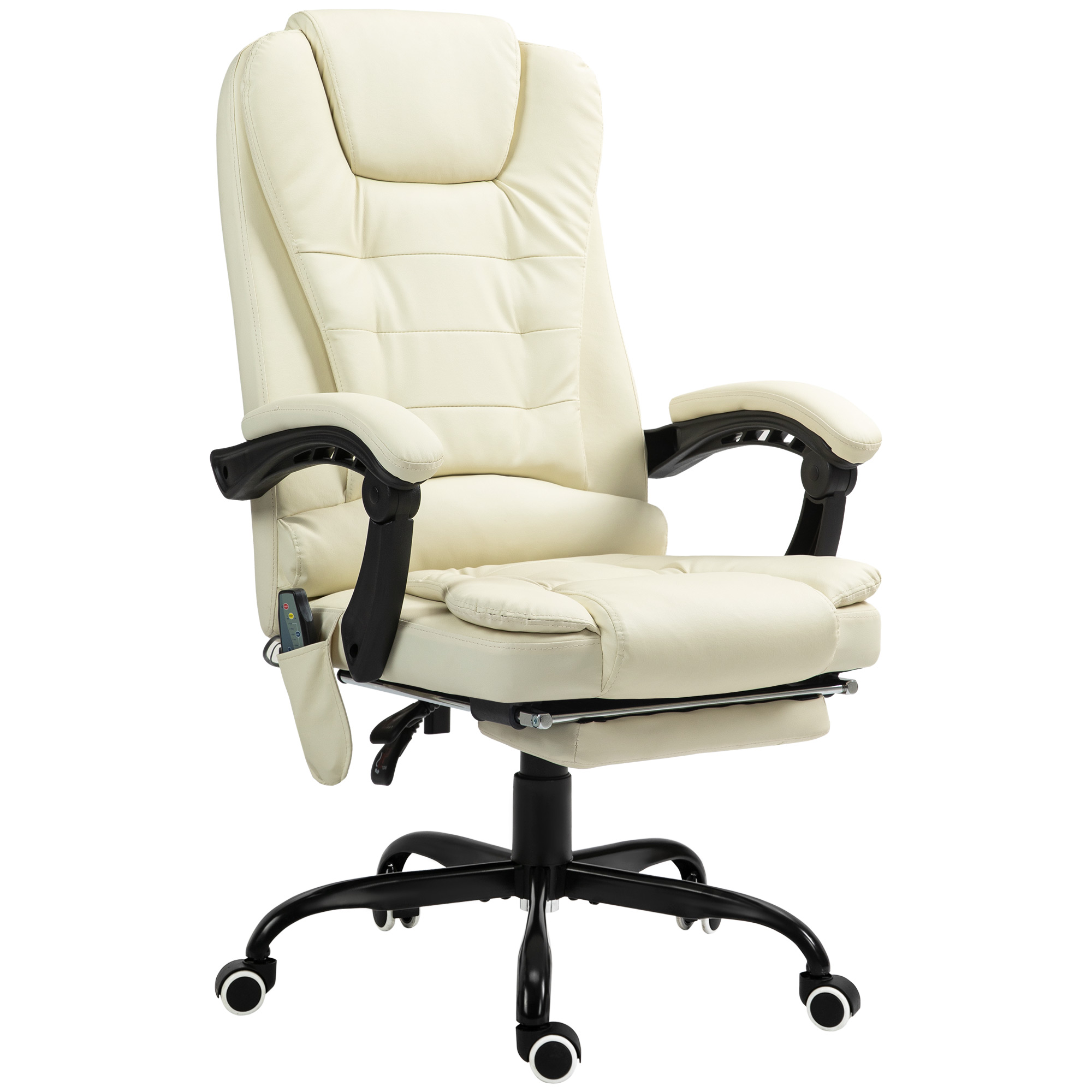 Vinsetto 7-Point Massage Office Chair, High Back Massaging Desk Chair with Lumbar Support, Footrest, for Home Office, Cream White | Aosom.com
