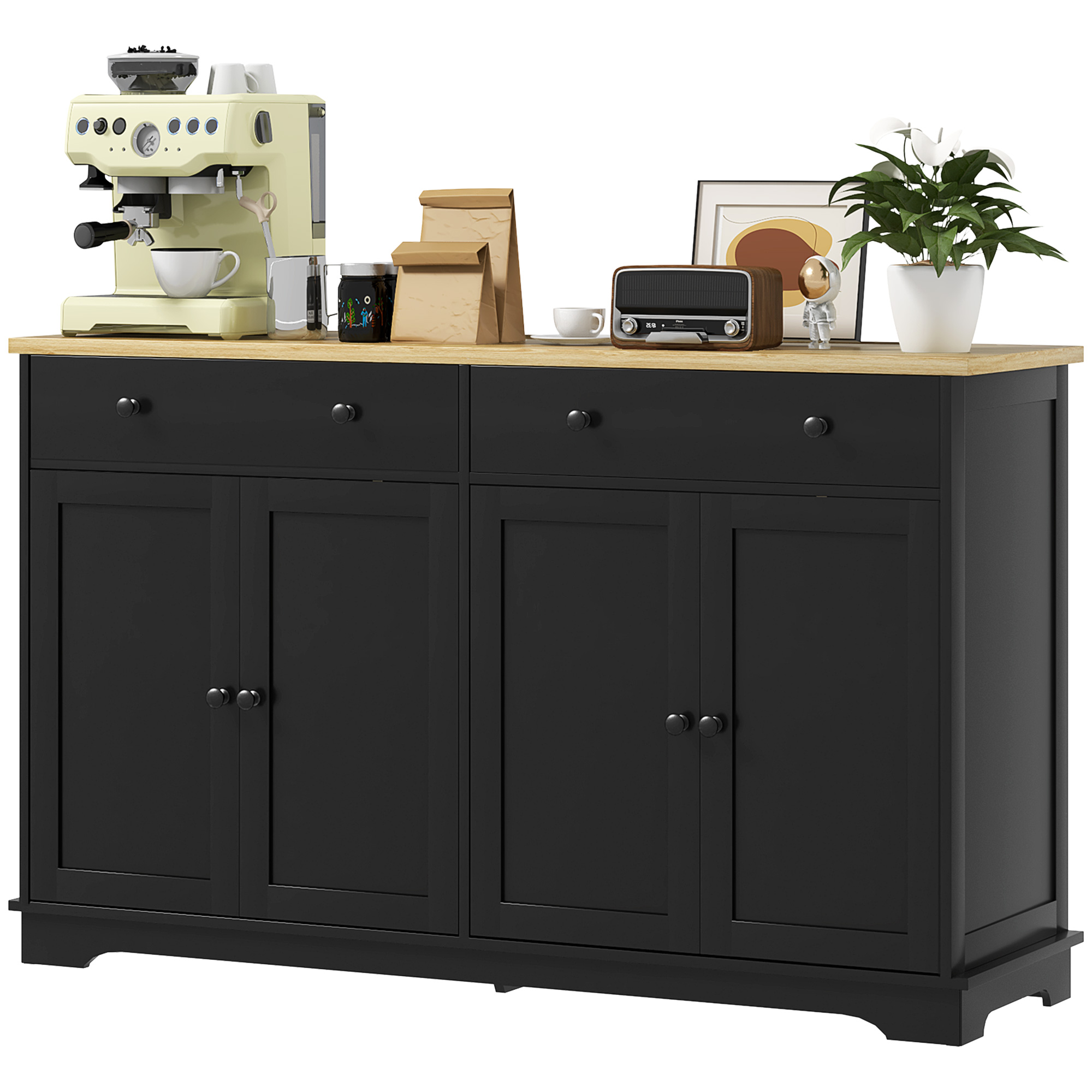 HOMCOM Modern Sideboard, Accent Kitchen Buffet Cabinet with Storage Drawers &amp; Adjustable Shelves, for Dining, Entryway, Black | Aosom.com