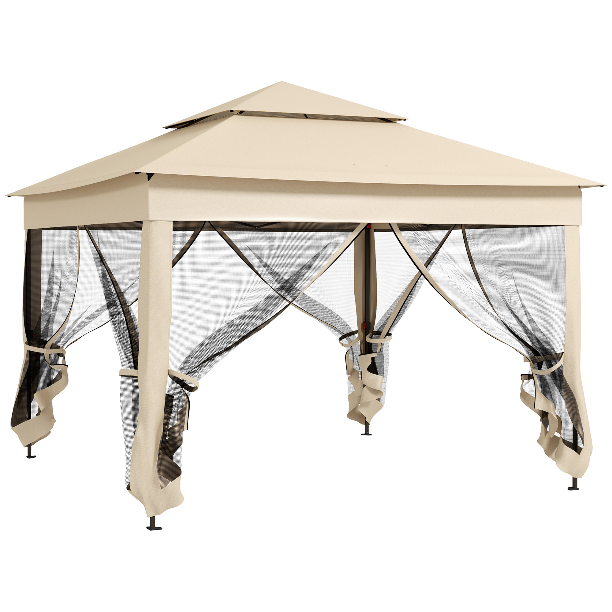 Outsunny Haven Hideaway: 11&#039;x11&#039; Beige Pop-Up Gazebo with 2-Tier Top, Netting &amp; Storage Bag | Aosom.com