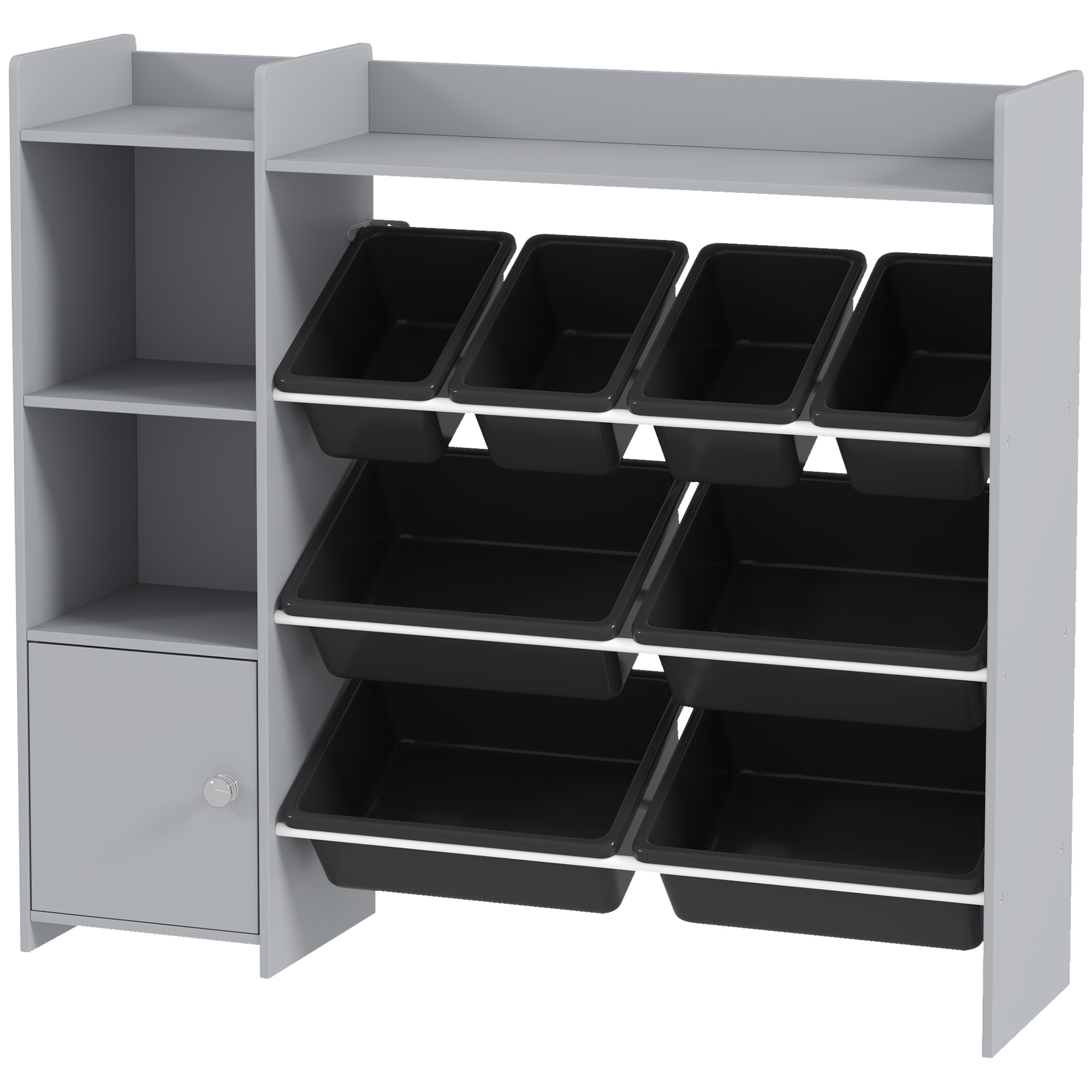 Qaba Toy Storage Organizer with 8 Bins, 2 Storage Cubbies, Shelf, Drawer, Gray