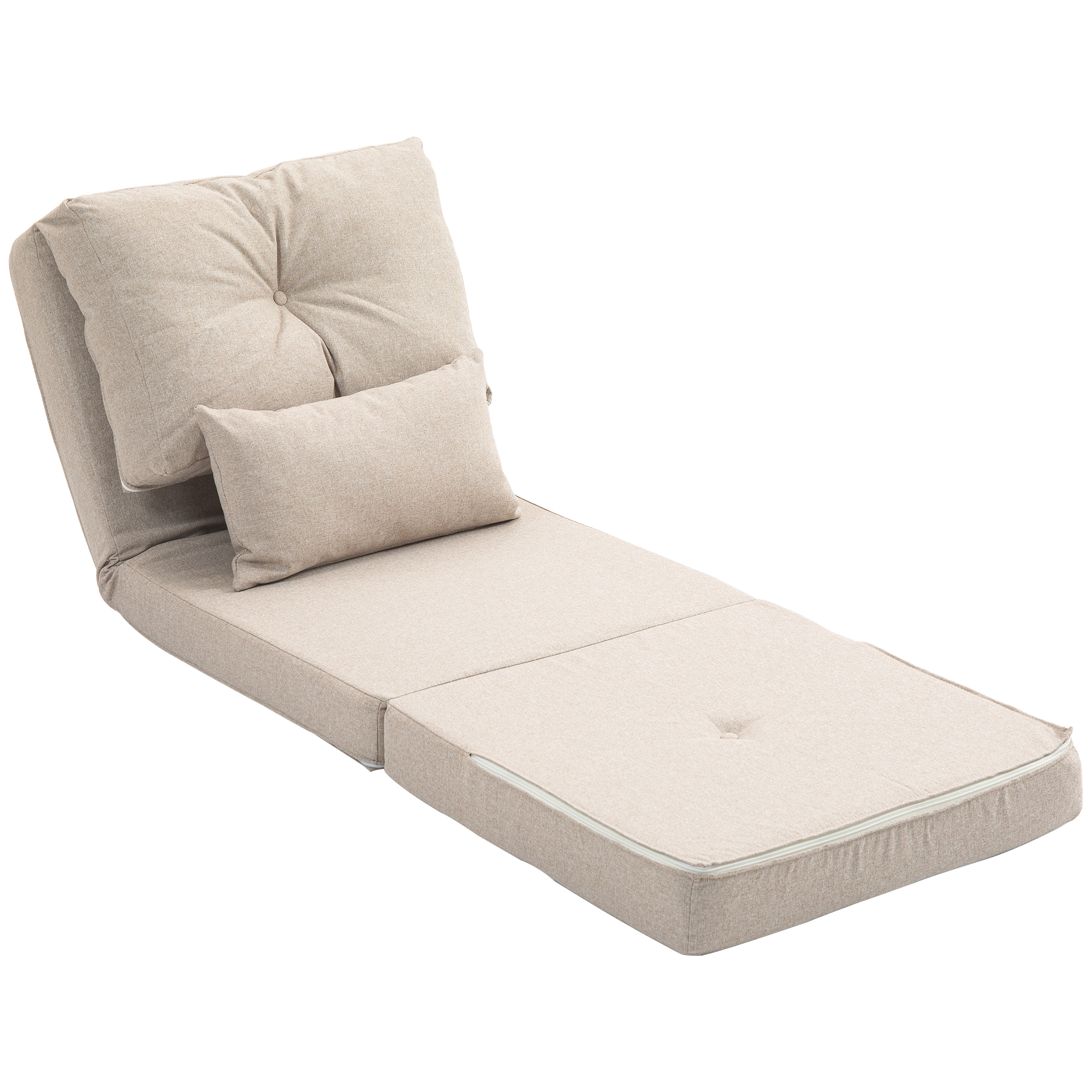 HOMCOM Floor Chair, Convertible Floor Sofa Bed, Folding Upholstered Couch Bed with Adjustable Backrest, Beige | Aosom.com