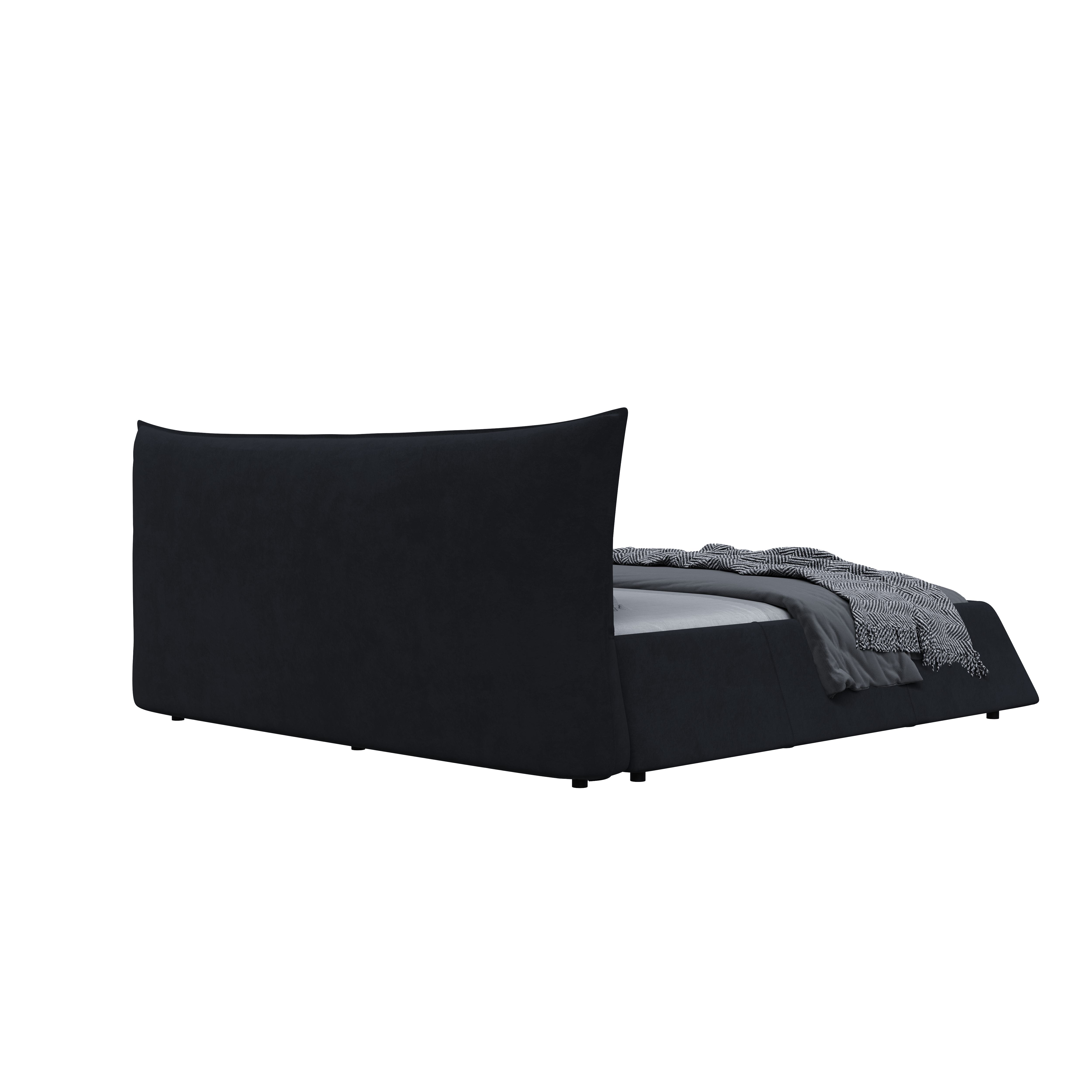 King Size Upholstered Platform Bed with Velvet Headboard