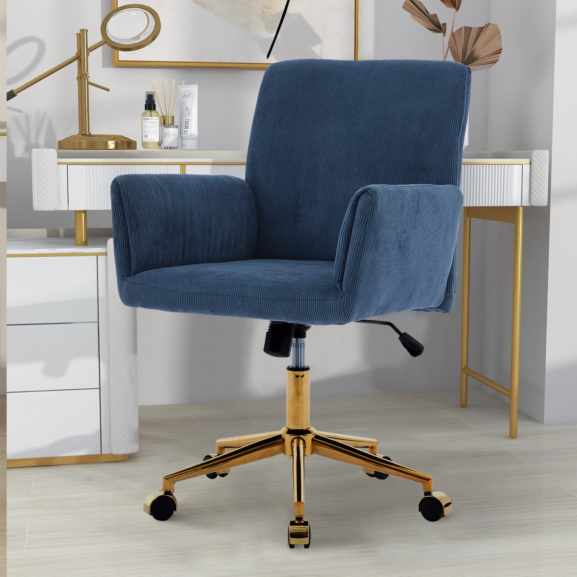 Modern Height Adjustable 360Â° Armchair with Gold Base and Ergonomic Design, Corduroy Office Desk Chair for Bedroom and Study, Blue | Aosom.com