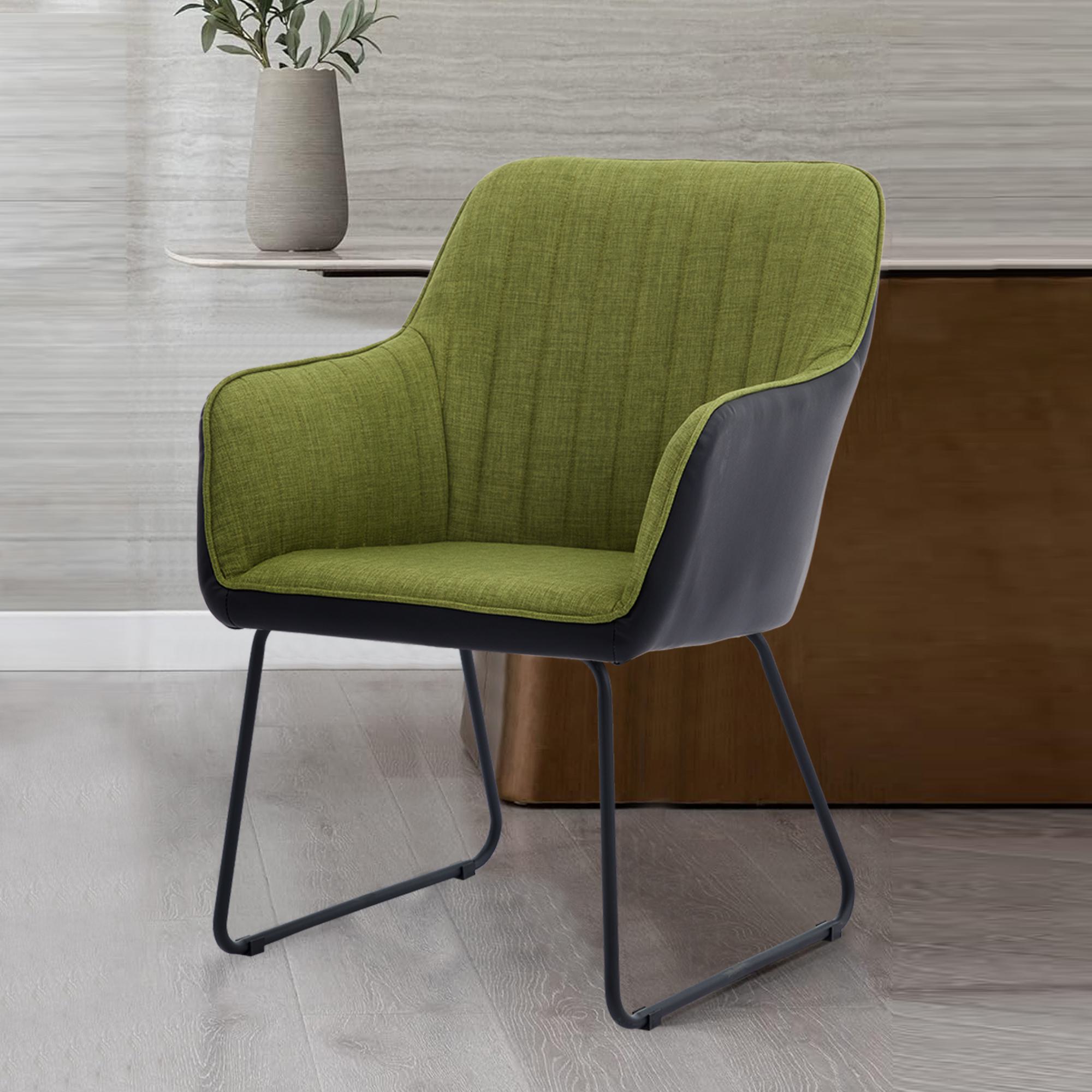 Leather Splicing Linen Accent Chair with Metal Legs and Cushioned Seat, Integrated Leisure Armchair for Dining Room, Dark Grey+Green | Aosom.com