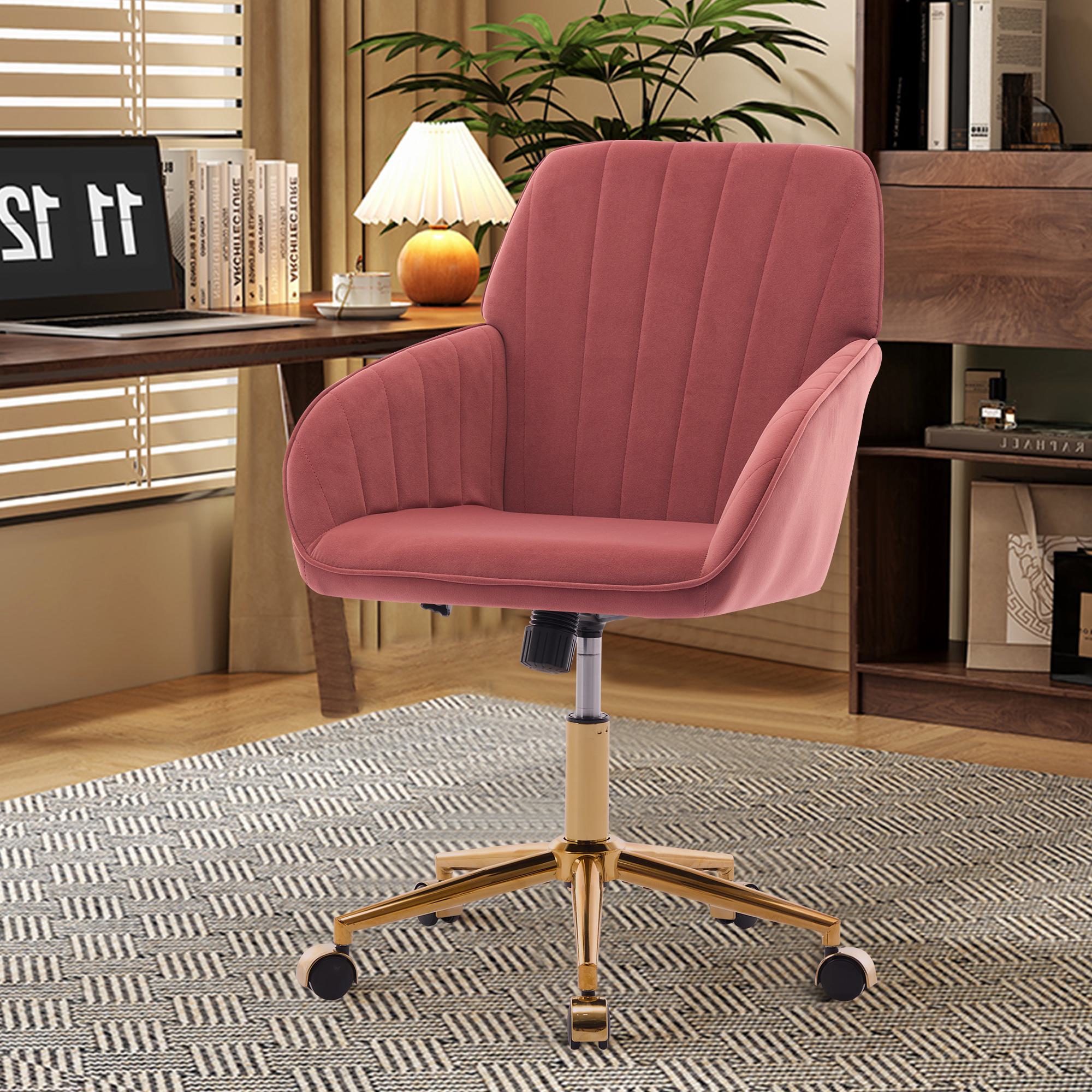 Adjustable Swivel Chair with Velvet Cushion and Lumbar Support, Ergonomic Office Chair for Bedroom, 25" L x 23" W x 38" H, Rose Red | Aosom.com
