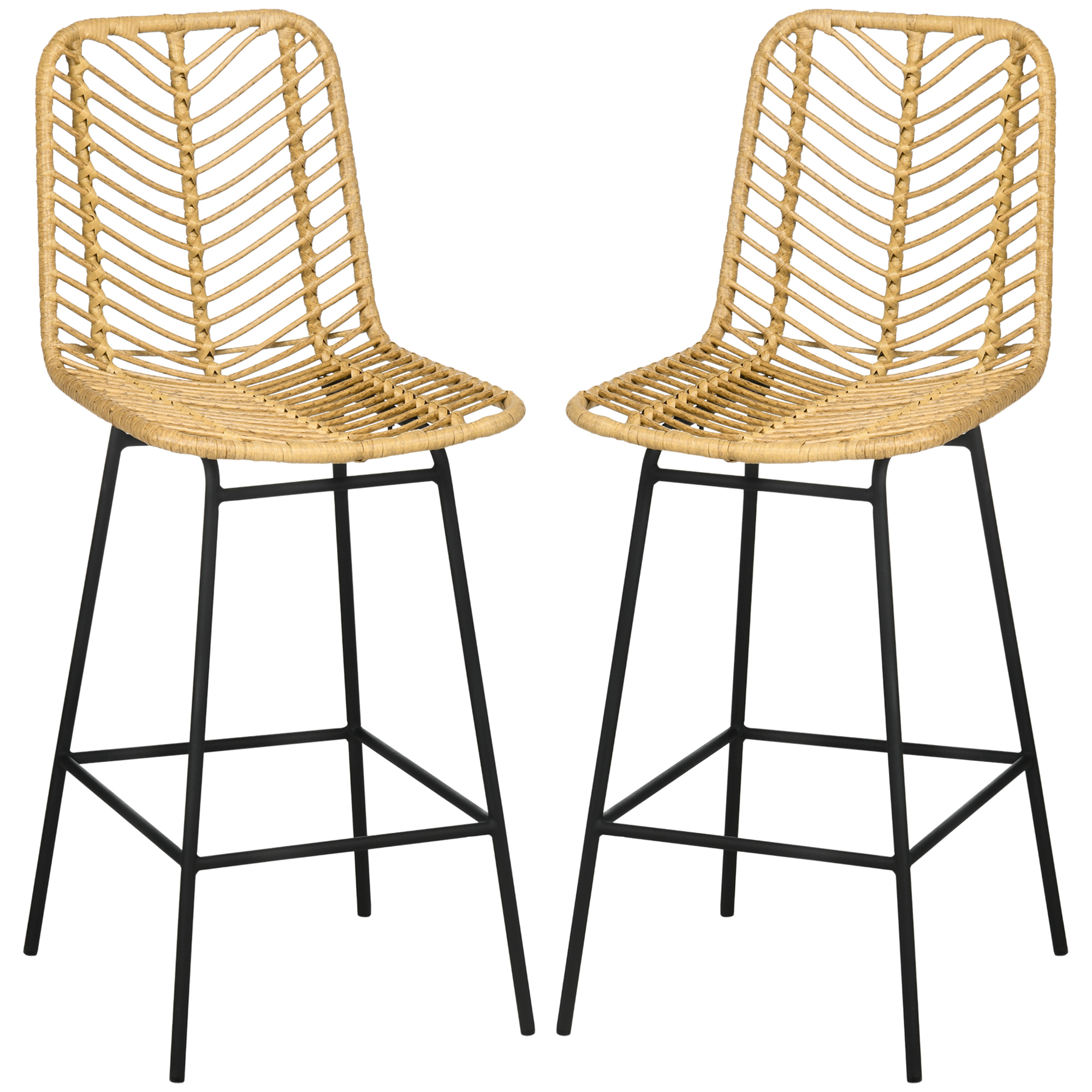 HOMCOM Rattan Wicker Counter Stools Set of 2 Steel Frame Footrest Stylish Durable | Aosom.com