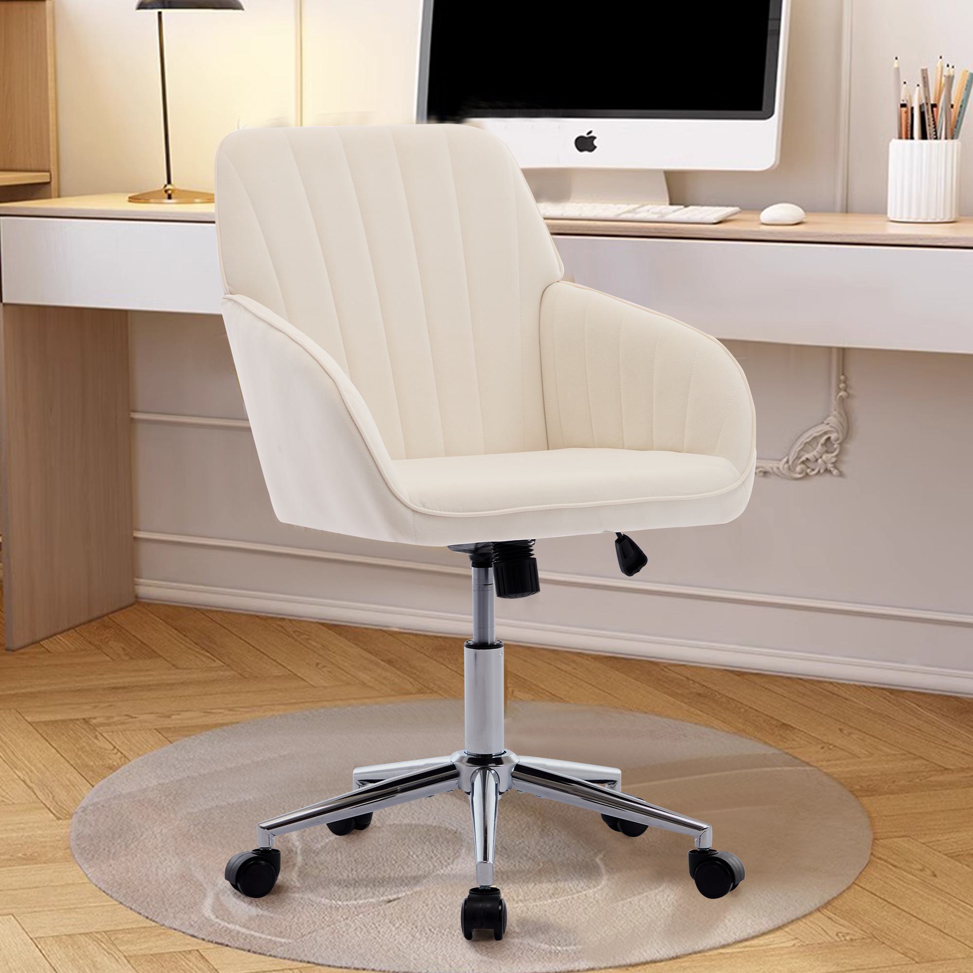 Adjustable Swivel Chair with Memory Foam Cushion and Lumbar Support, Home Office Task Chair for Bedroom, 25 L x 23 W x 38 H, Beige | Aosom.com
