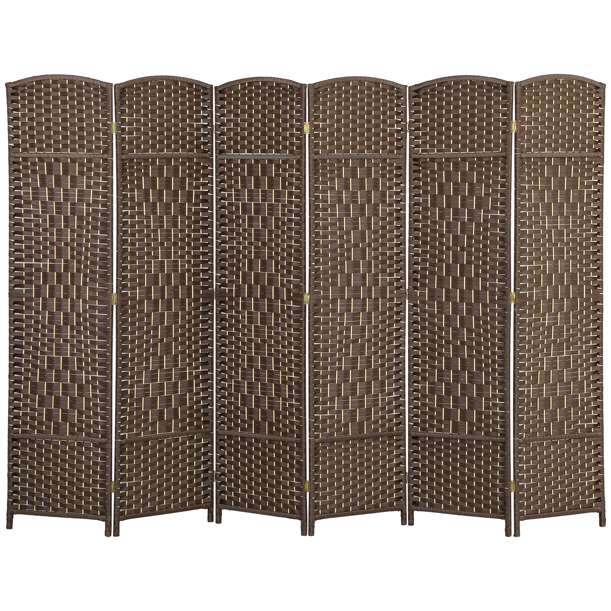 HOMCOM Folding Room Divider Screen 6 Panel 6&#039; Tall Privacy Screen Freestanding Wood Partition for Home Office, Brown