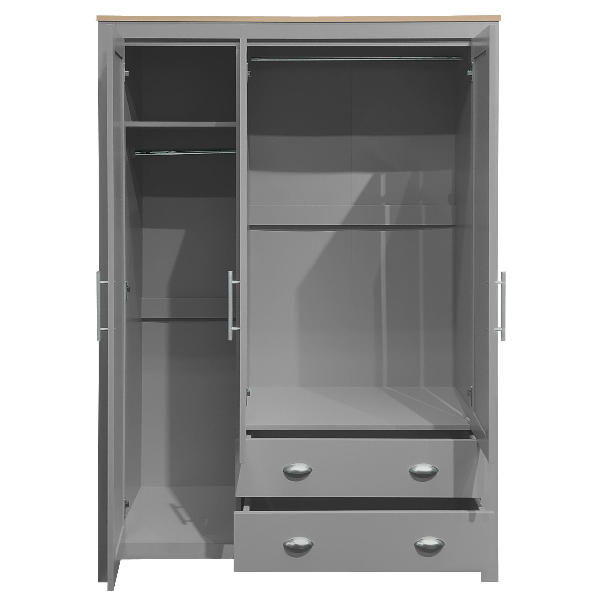 3 Door Storage Wardrobe with Cabinets, Gray | Aosom.com