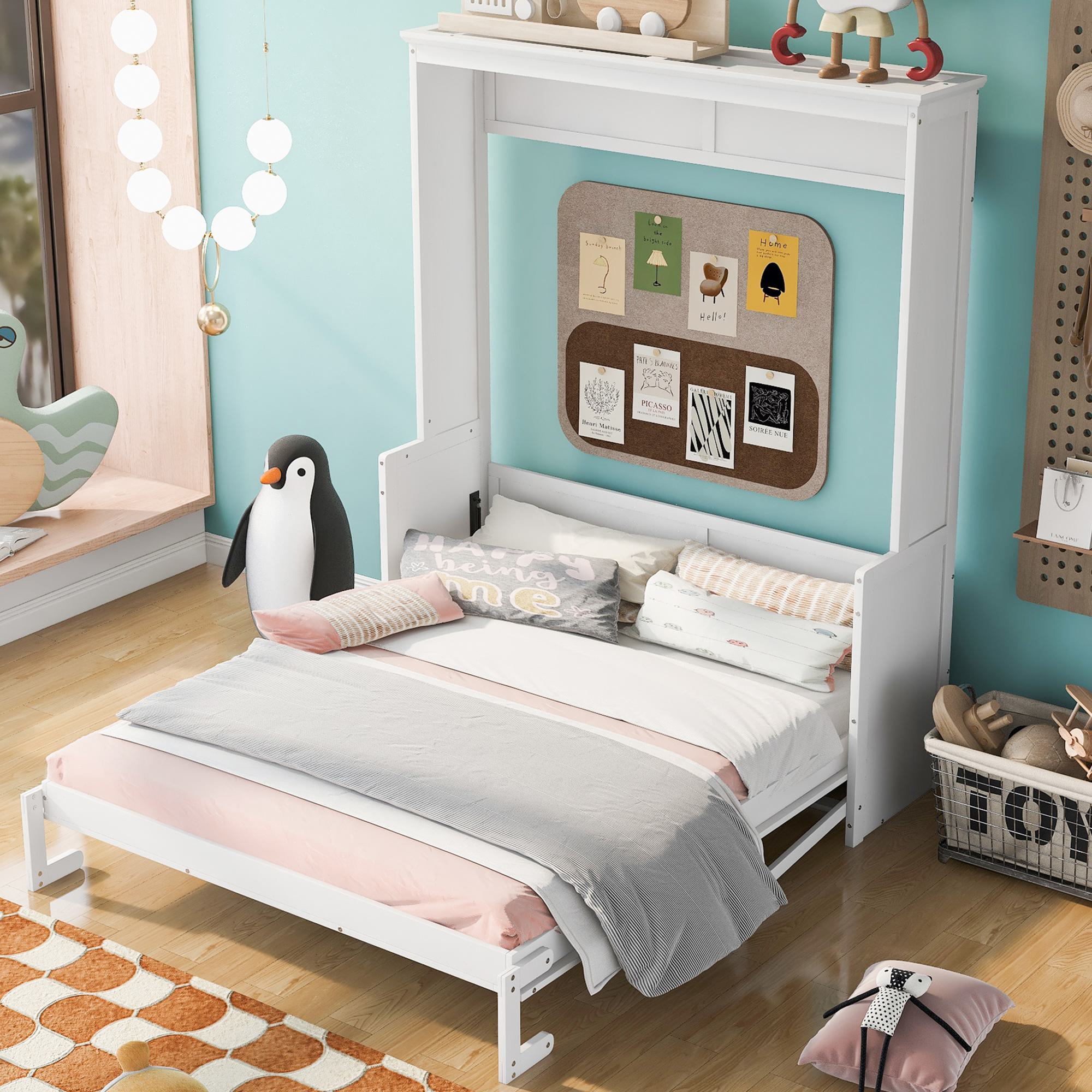 Space-Saving Design Queen Size Murphy Bed with Shelf, White