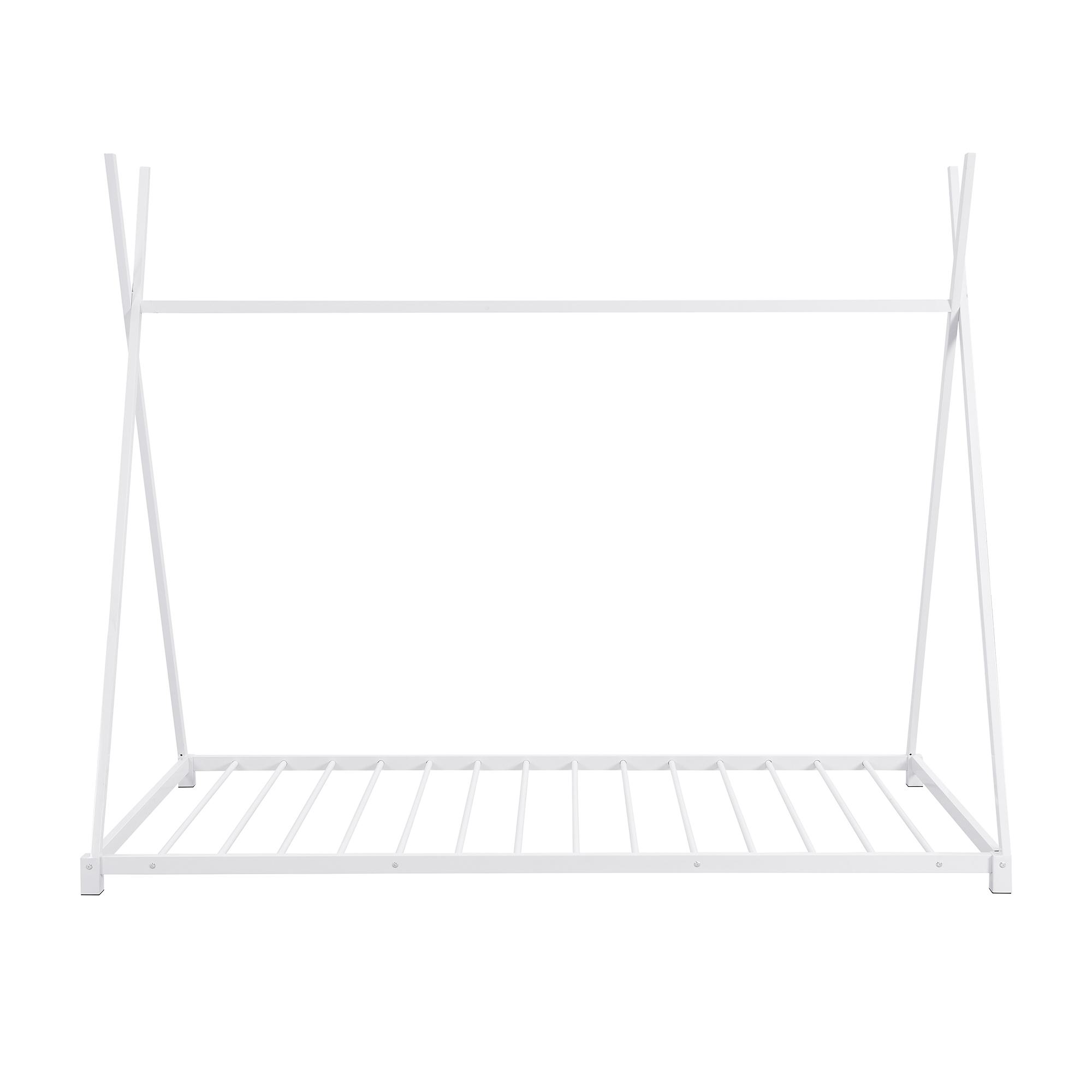Triangular Frame Platform Metal Twin Size House Platform Bed with Triangle Structure, White ...