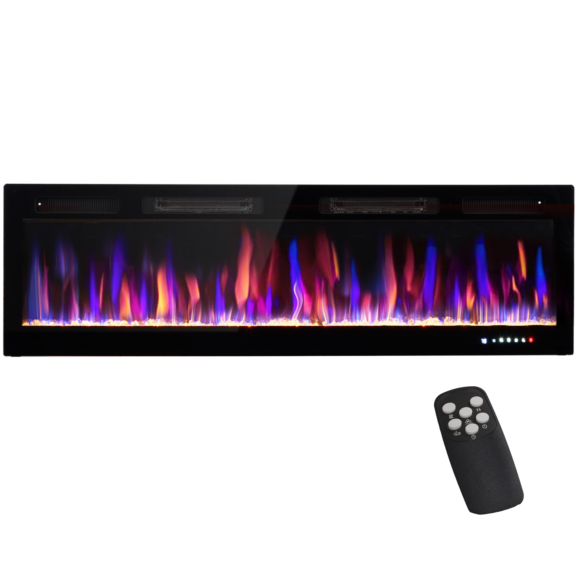 HOMCOM 60 Electric Log Fire Place, 1500W Ultra-thin Wood Burner, Wall Mounted Thermostat w/ Remote Control &amp; Adjustable Flame, Black | Aosom.com