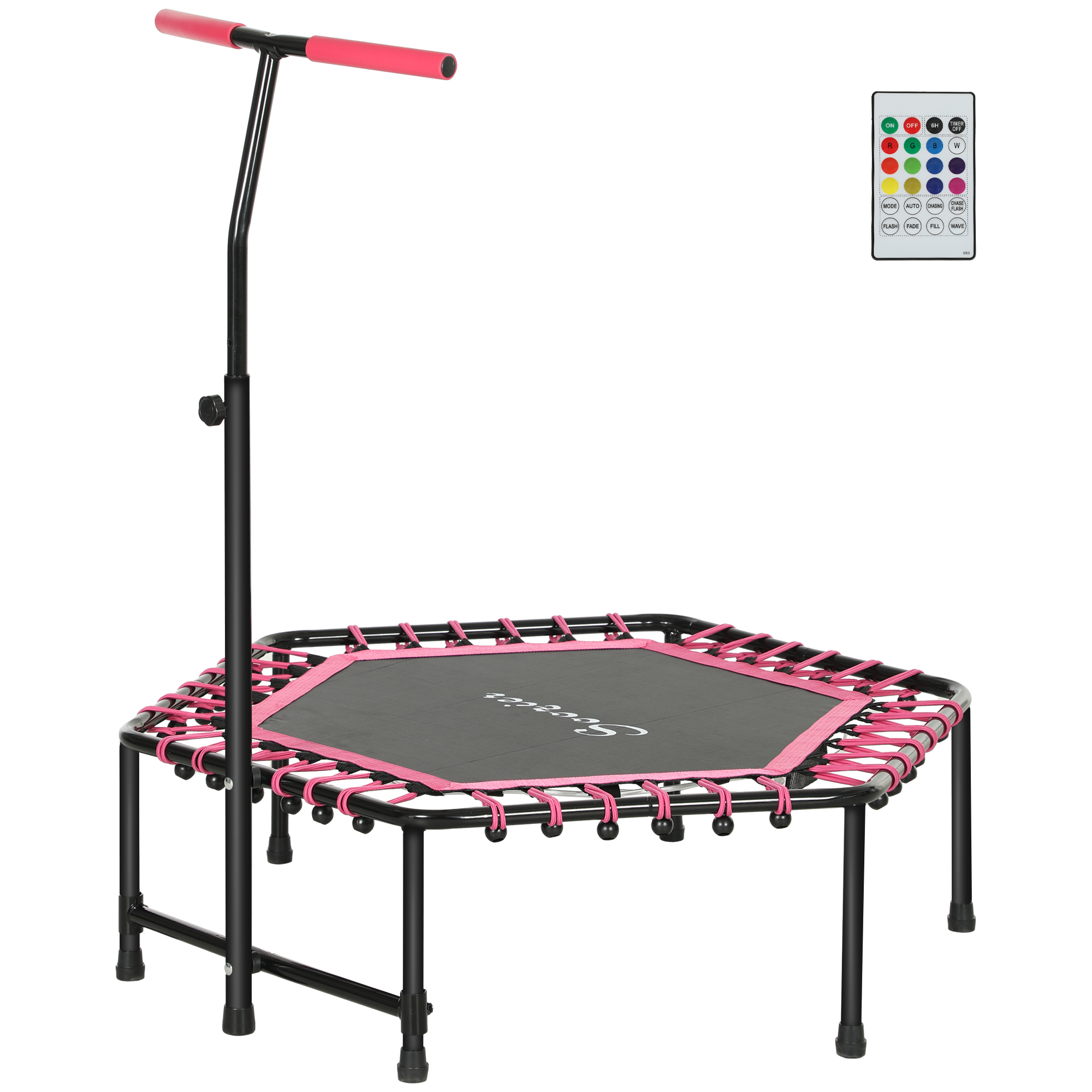 Soozier 45 Rebounder Trampoline for Adults, Quiet Bungee Rebounder with LED Lights and Adjustable Handle, Pink