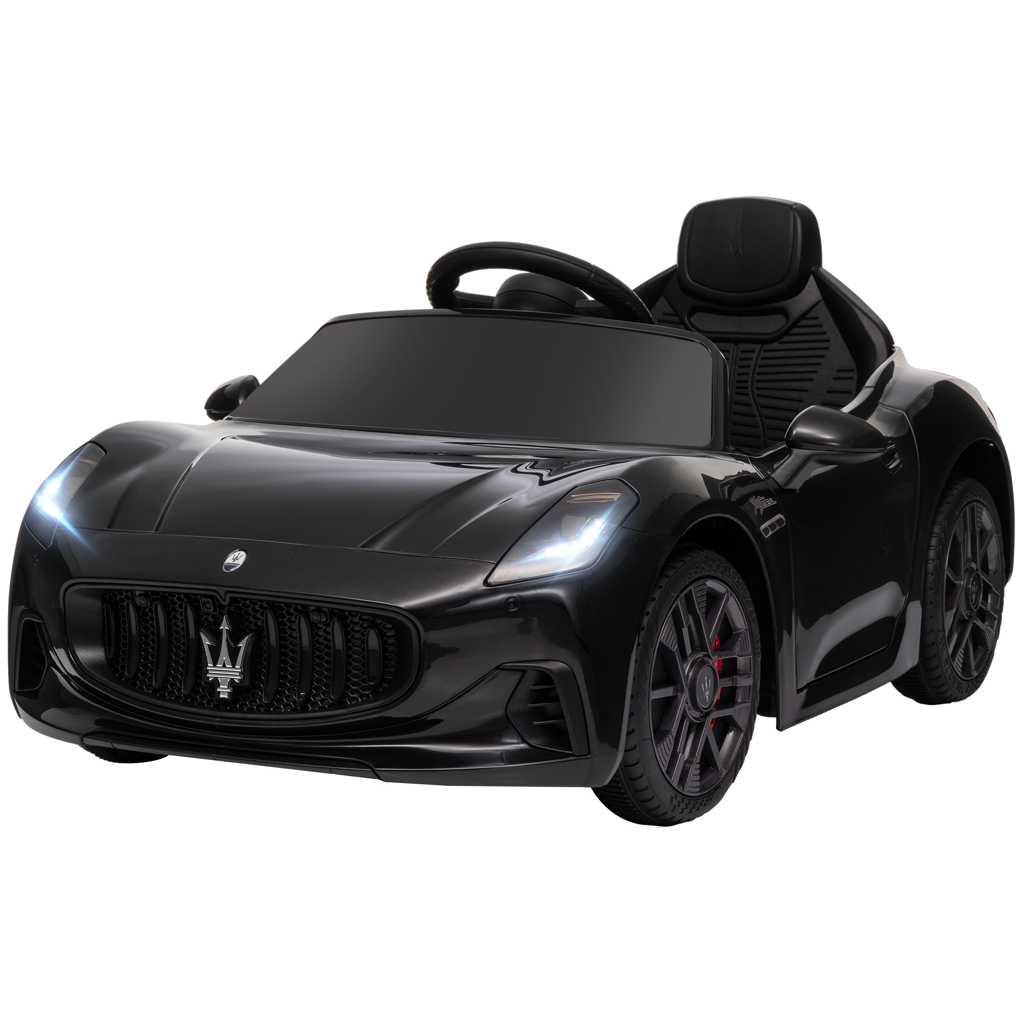 Qaba Maserati Gran Turismo Licensed 12V Kids Electric Car w/ Remote Control, Soft Start, LED Lights, Music, Horn, Black