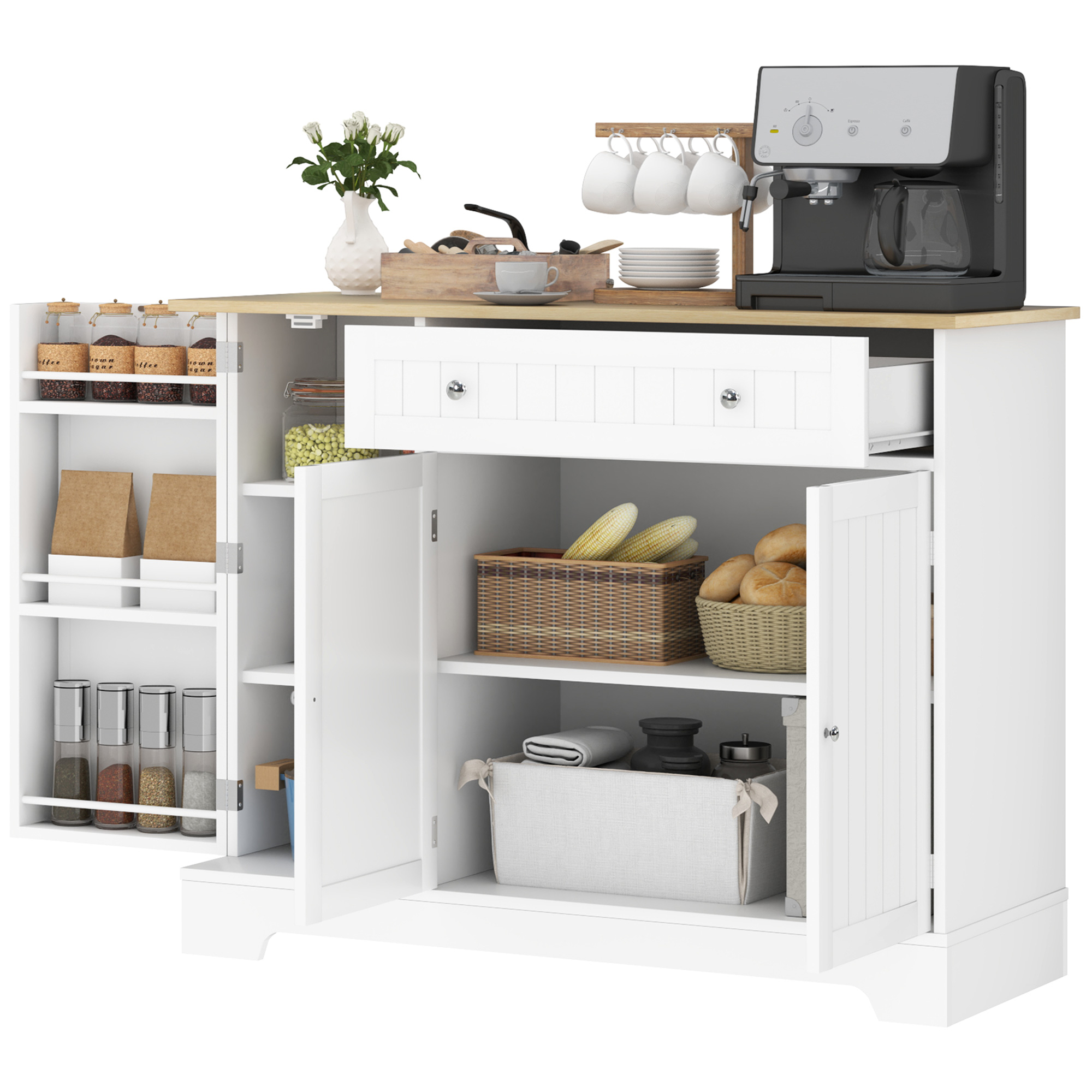 HOMCOM Modern Sideboard Cabinet, 41 Kitchen Buffet Cabinet with Drawer, Adjustable Shelf, 3 Doors for Dining Room, White