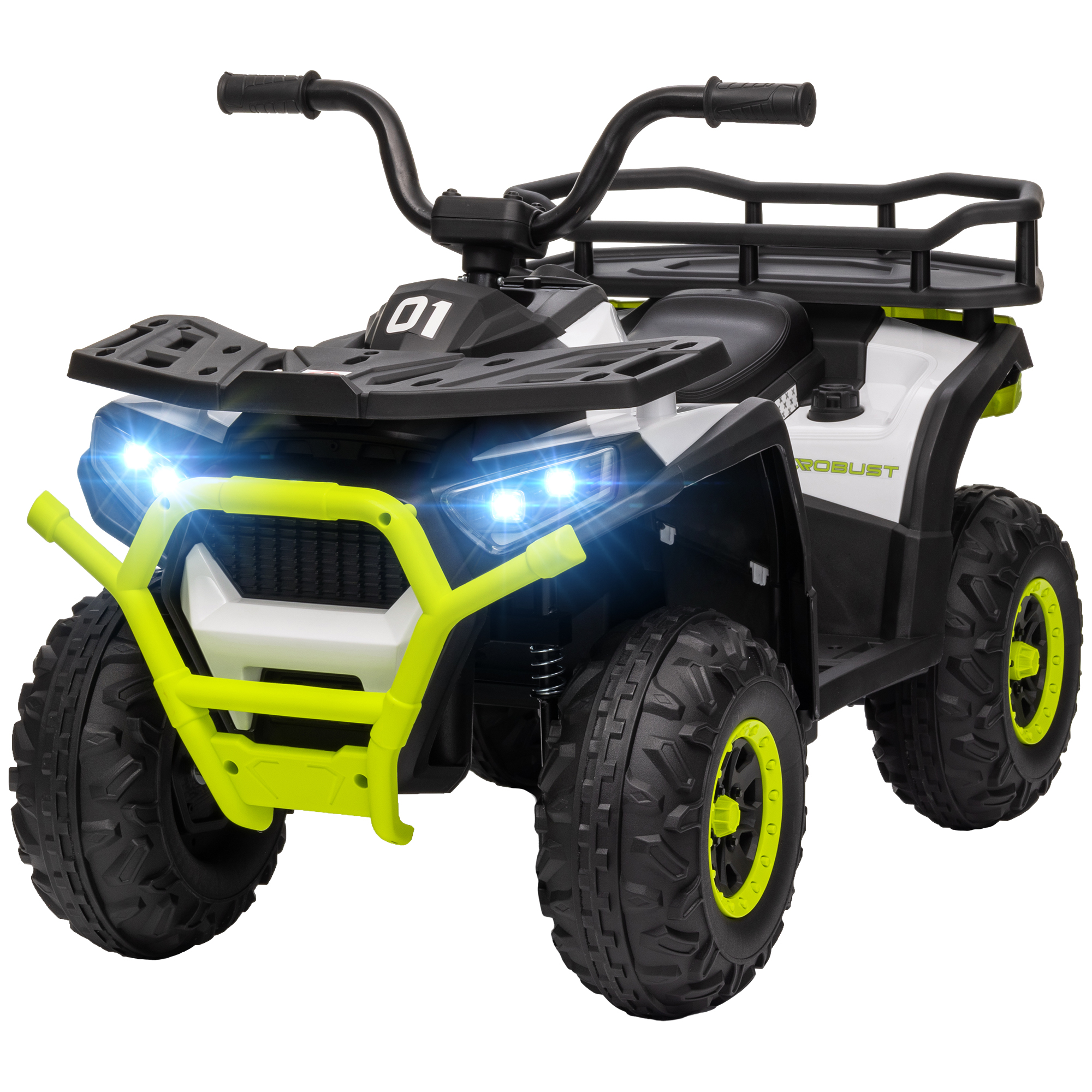 Qaba 12V Kids ATV, 4 Wheeler Quad w/ 4 Spring Suspension Wheels, LED Lights, Music USB, Green
