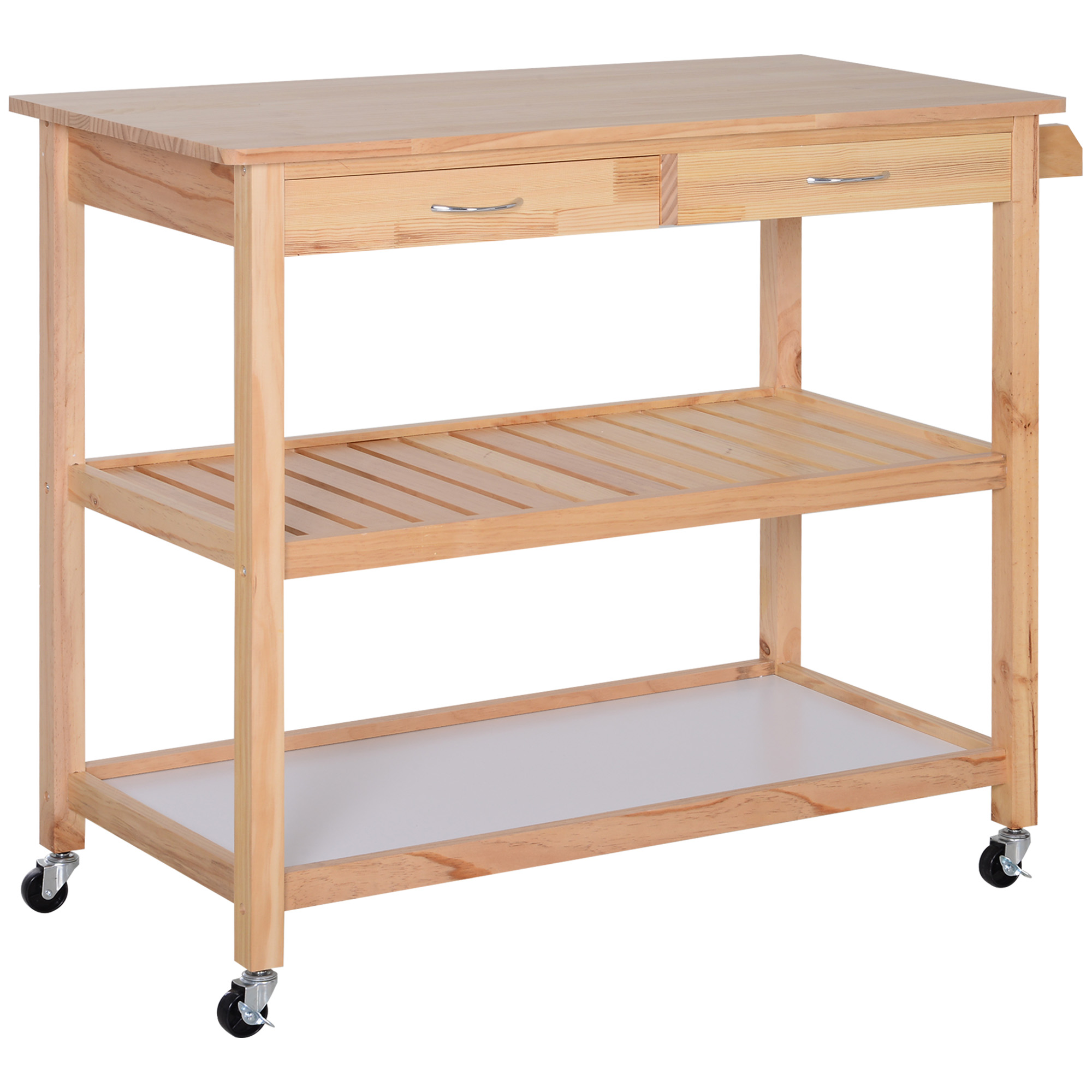 HOMCOM 36 Movable Kitchen Cart, Burlywood, Rolling Island with 2 Drawers and Towel Rack | Aosom.com