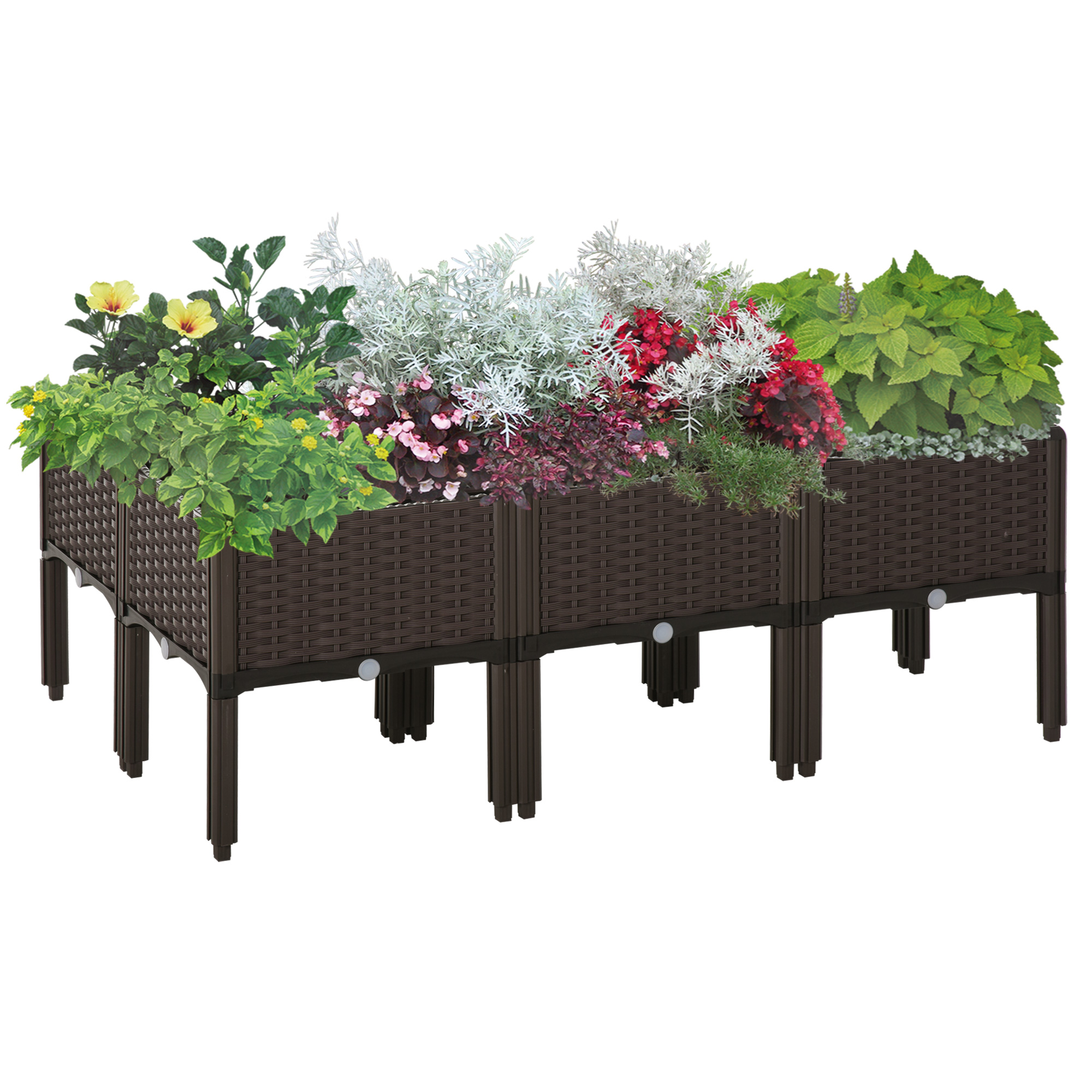 Outsunny Raised Garden Bed 6-Piece Stackable PP Flower Vegetable Herb Grow Box Plant Stand for Outdoor Gardening | Aosom.com