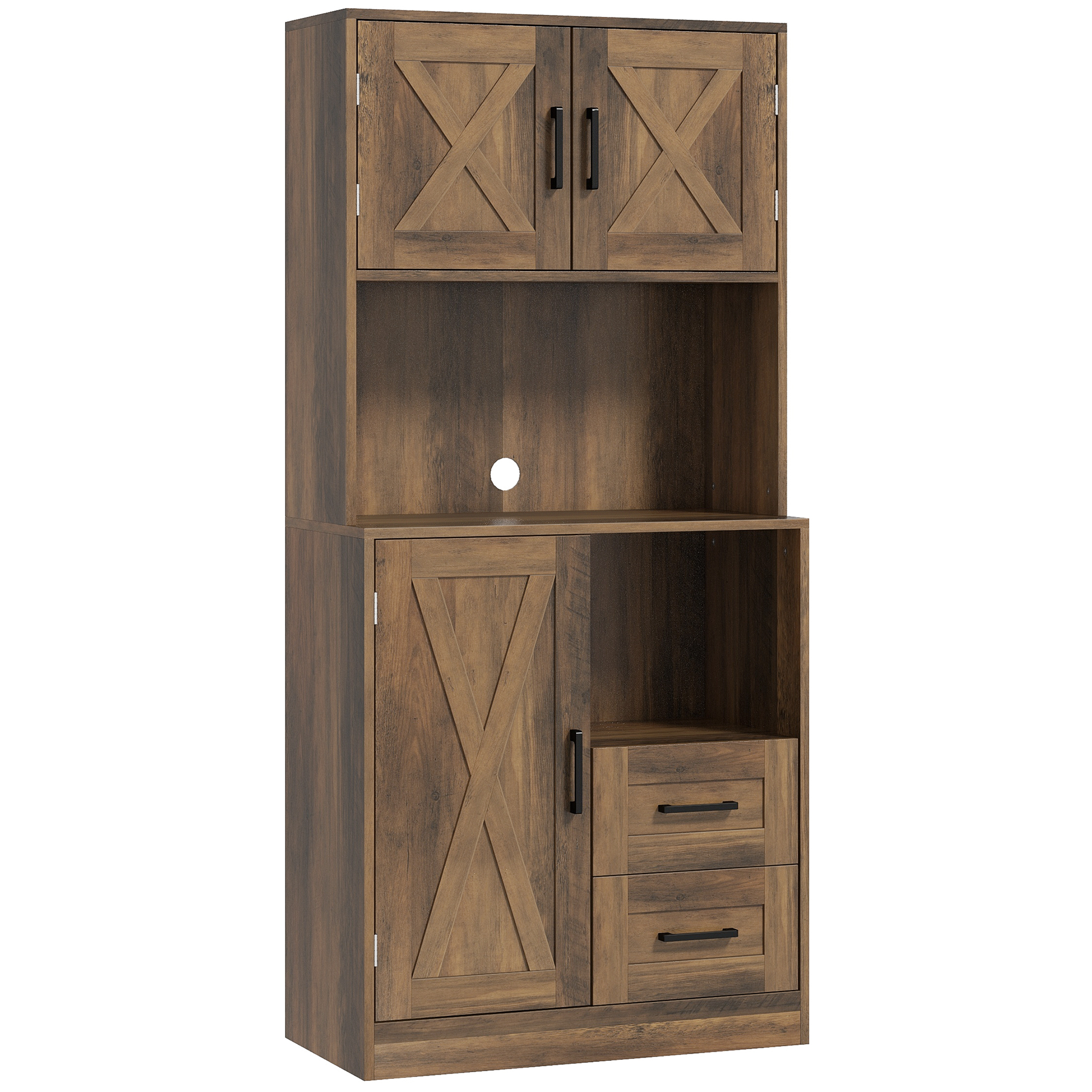 HOMCOM 71 Kitchen Pantry Storage Cabinet, Farmhouse Kitchen Hutch with Microwave Oven Countertop, Adjustable Shelves, Brown