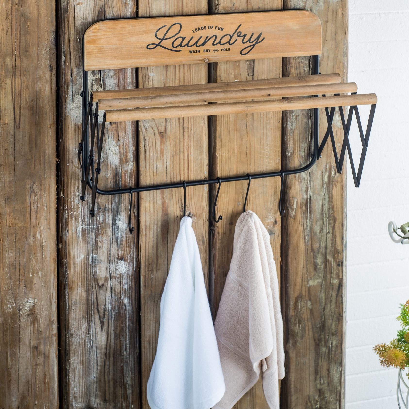 Vintage Farmhouse Charm Wall-Mounted Laundry Rack with Accordion Design ...
