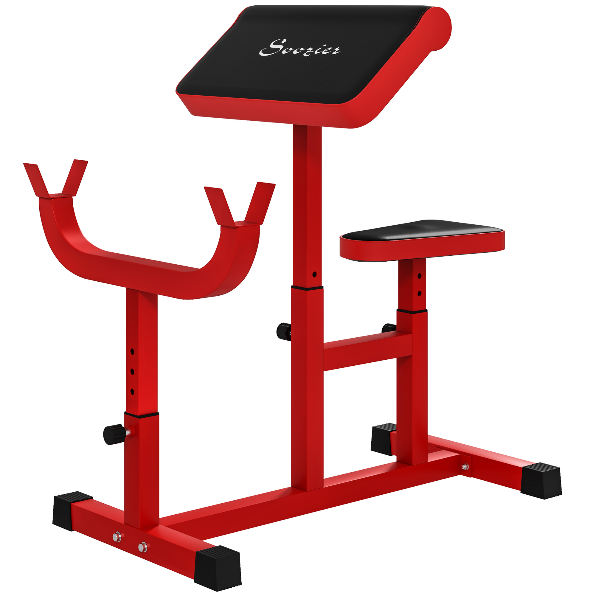 Soozier 265 LBS Preacher Curl Bench for Strength Training, Adjustable Seated Arm Isolated Barbell Dumbbell Bicep Station, Red