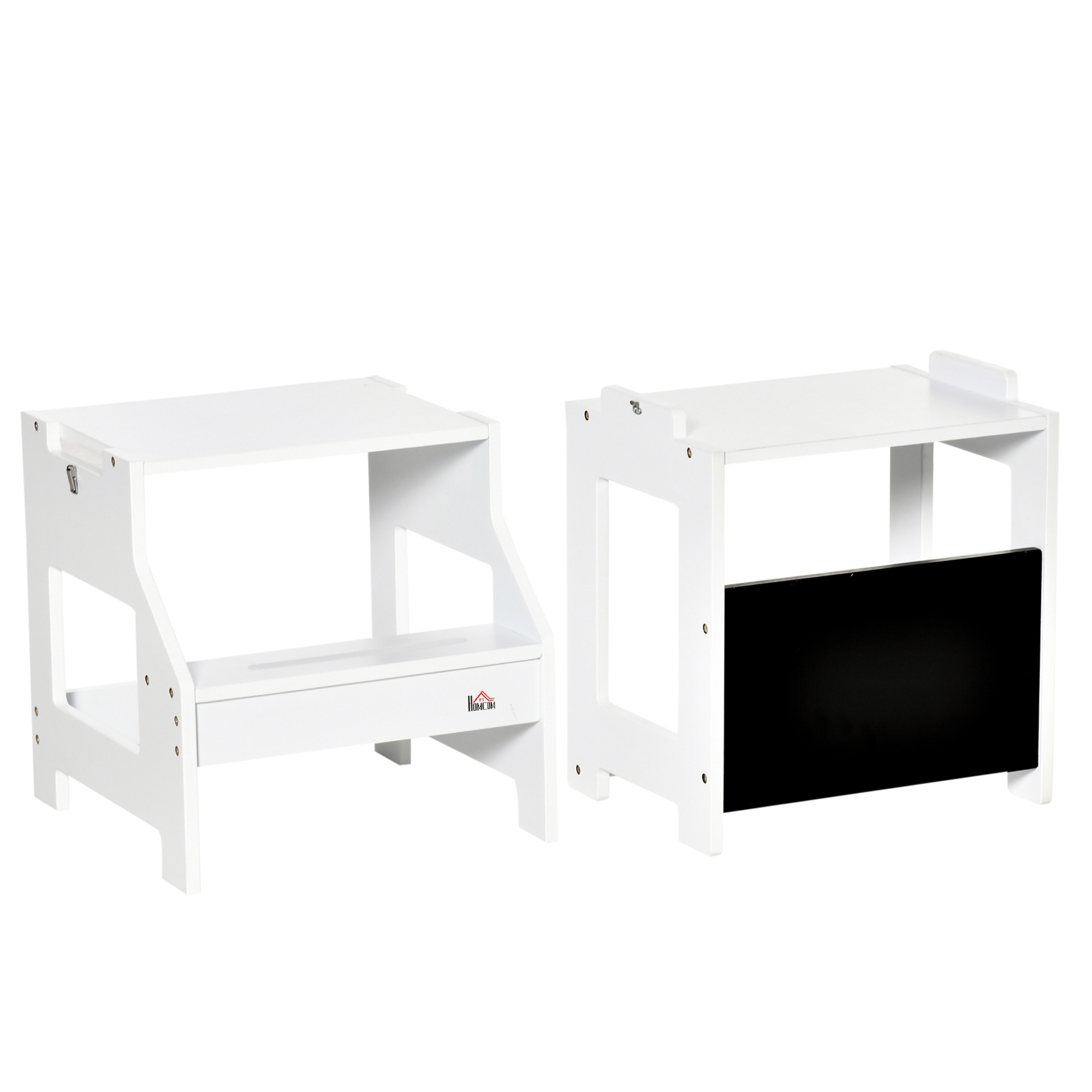 Qaba 2-in-1 Kids Kitchen Step Stool, Folding Toddler Table and