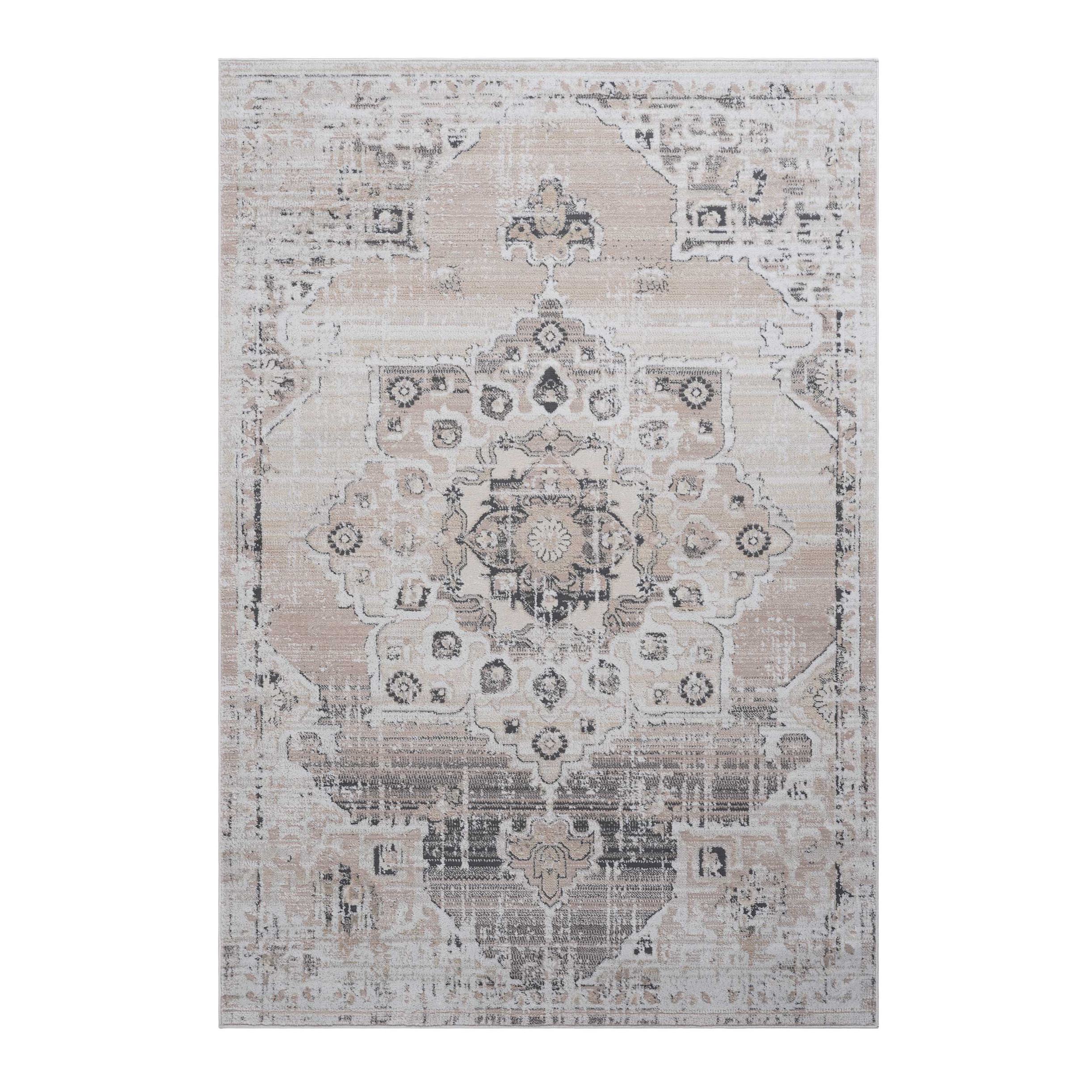 Naar 6x9 Medallion Stain-Resistant Area Rug with Cotton Backing, Medium Pile Height, Kid and Pet-Friendly Carpet, 93" L x 79" W x 0.3" H, Cream