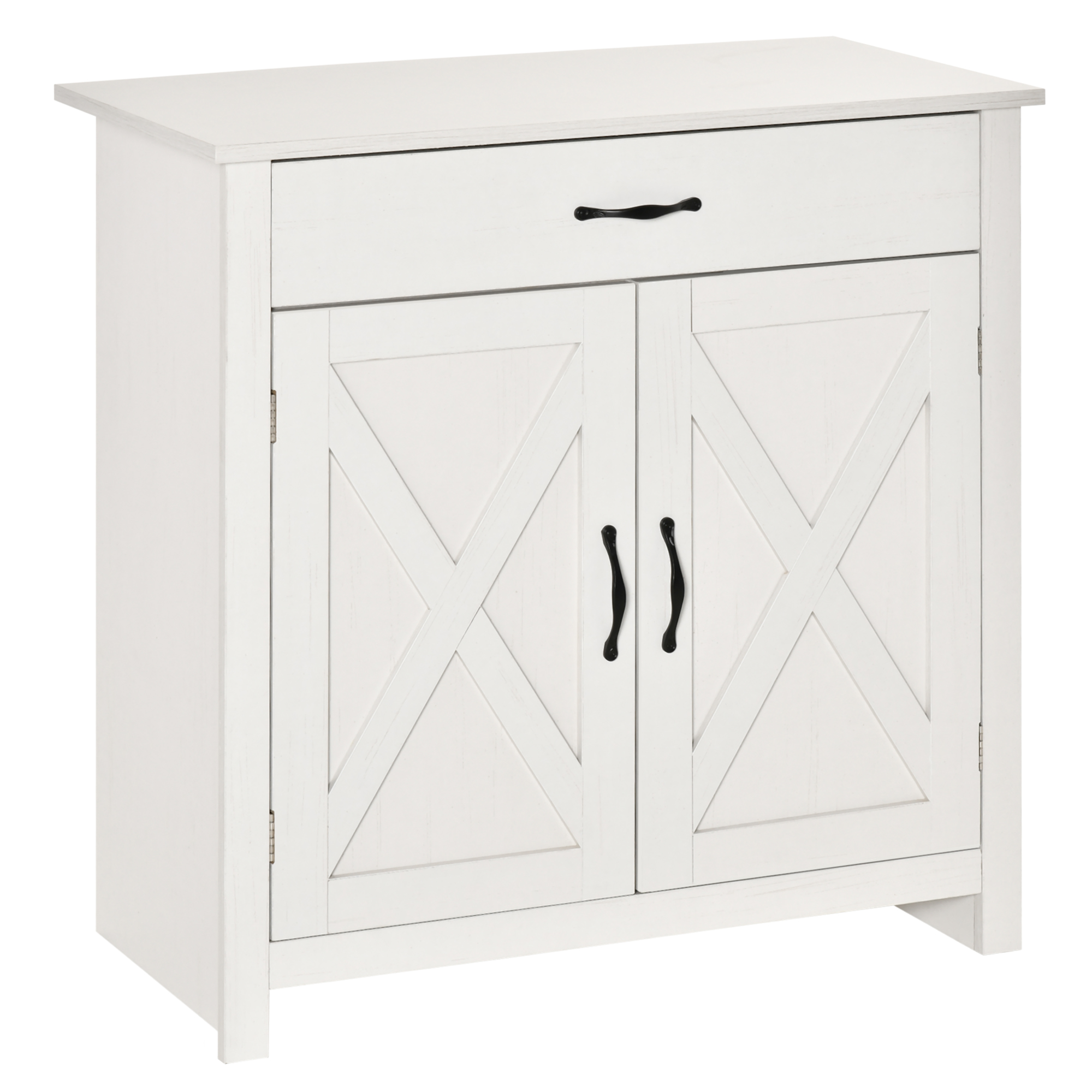 HOMCOM 32 Farmhouse Sideboard Buffet Cabinet with Drawer, Barn Door Style Accent Cabinet Organizer for Kitchen, Living Room &amp; Entryway, White Wash