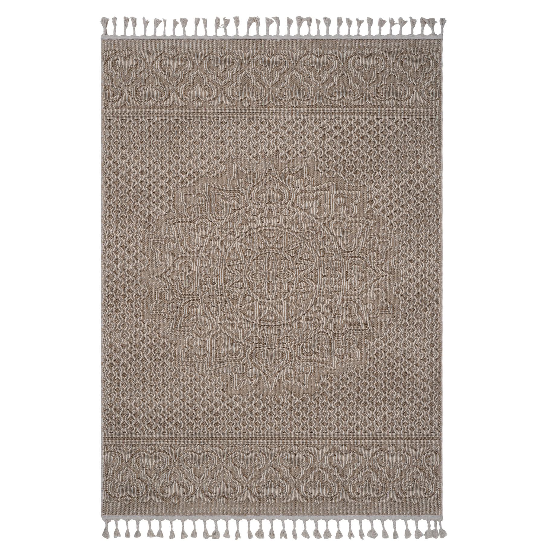 5x7 Indoor Outdoor Stain-Resistant Medallion Area Rug with Medium Pile Height, Kid and Pet-Friendly Carpet, 90" L x 63" W x 0.3" H, Beige | Aosom.com