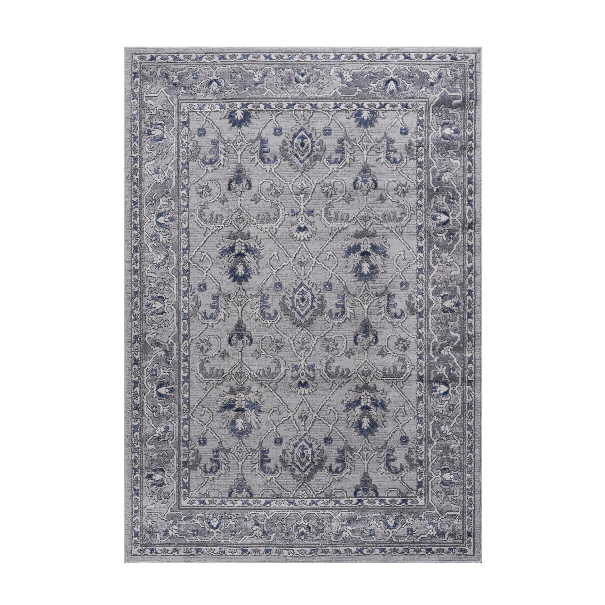5x7 Stain-Resistant Area Rug with Cotton Backing, Medium Pile Height, Kid and Pet-Friendly Carpet, 90 L x 63 W x 0.35 H, Grey+Blue | Aosom.com