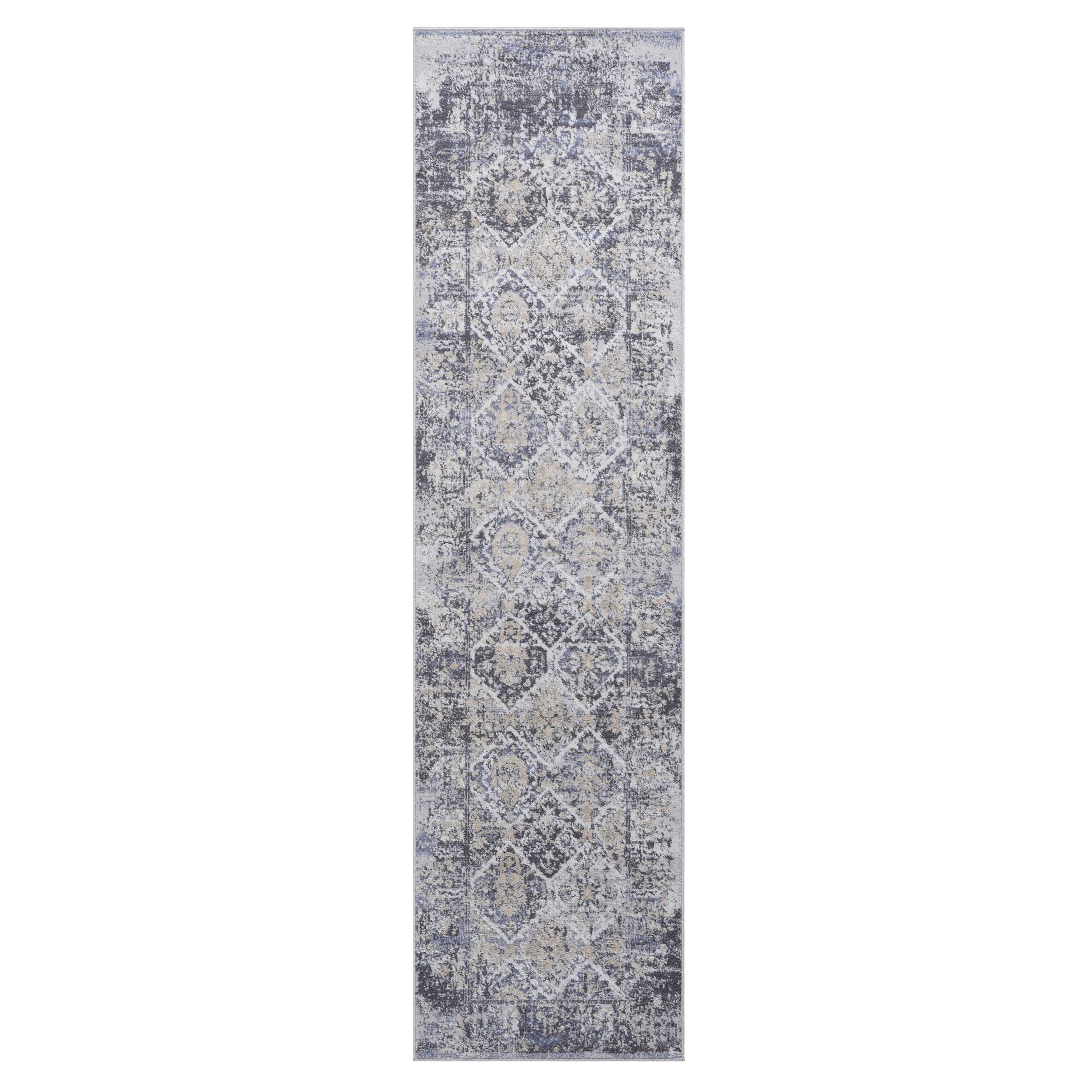 2x8 Abstract Stain-Resistant Area Rug with Cotton Backing, Medium Pile, Kid and Pet-Friendly Carpet, 96 L x 26 W x 0.3 H, Grey+Blue | Aosom.com
