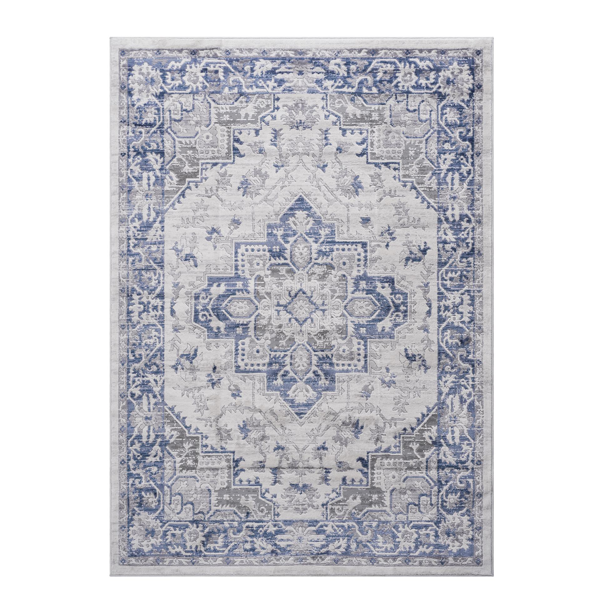 5x7 Stain-Resistant Area Rug with Cotton Backing, Medium Pile Height, Kid and Pet-Friendly Carpet, 90" L x 63" W x 0.35" H, Blue+Grey | Aosom.com