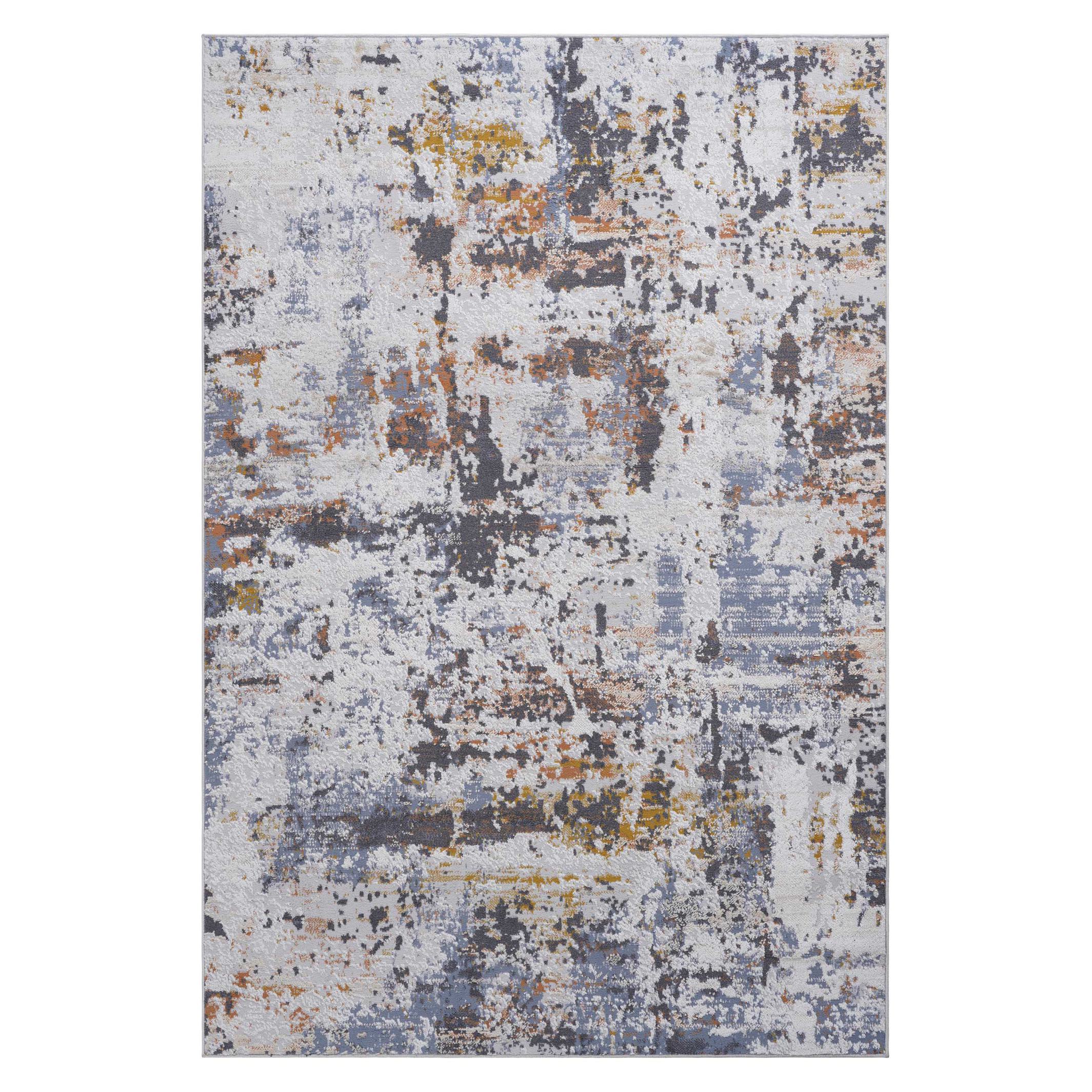 6x9 Abstract Stain-Resistant Area Rug with Cotton Backing, Medium Pile, Kid and Pet-Friendly Carpet, 93" L x 79" W x 0.3" H, Ivory+Navy | Aosom.com