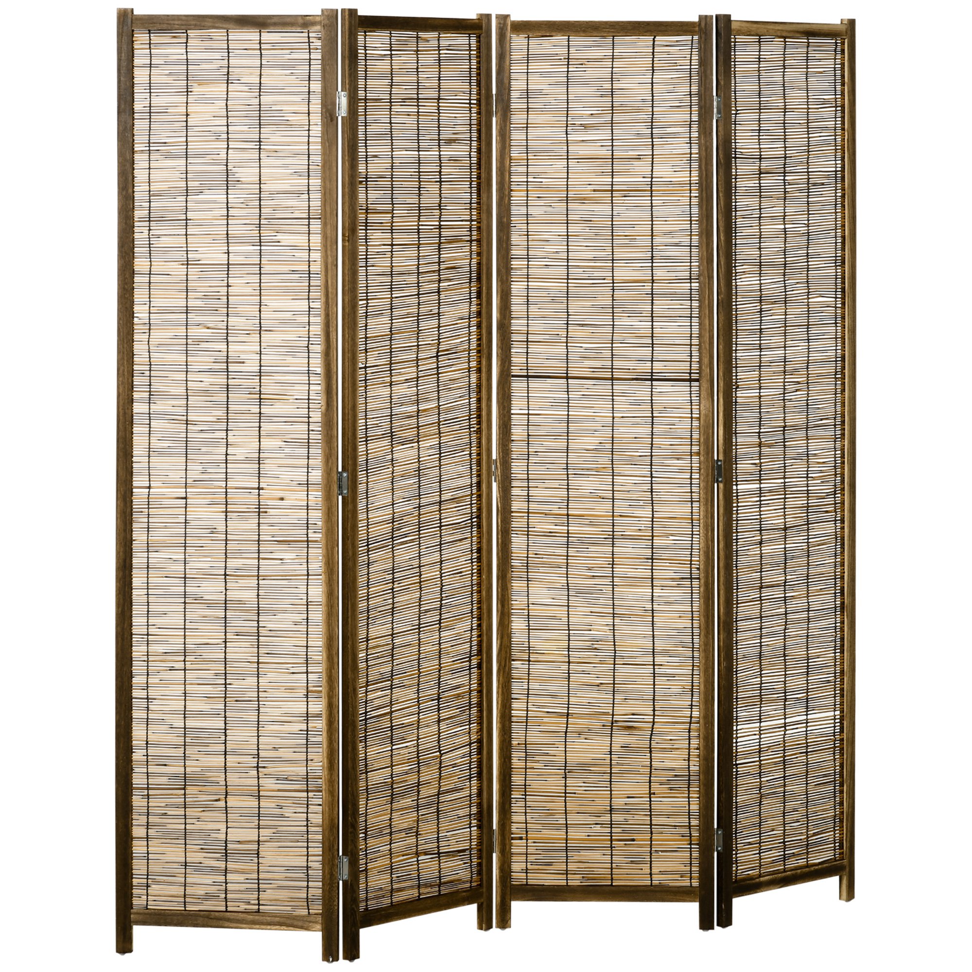 HOMCOM 4 Panel Room Divider Hand Woven Folding Privacy Screen Indoor Reed Brown Partition Wall 63x67x075 | Aosom.com