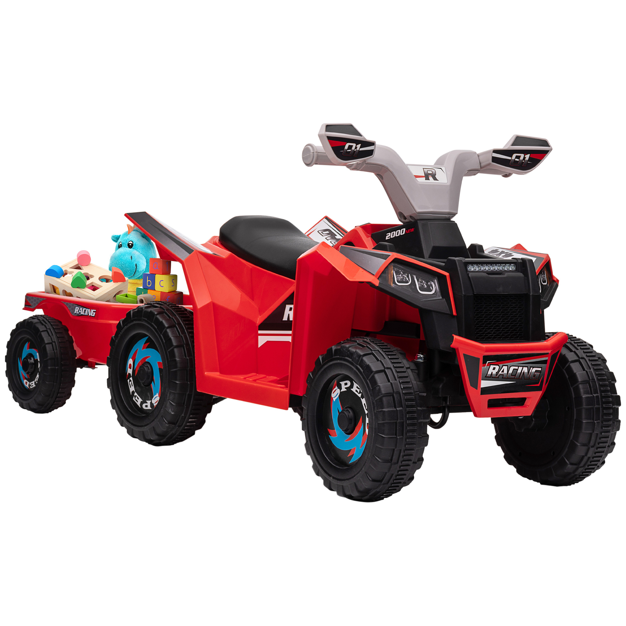 Aosom 6V Red Battery Operated Toy Car for Kids 18-36 Months with Back Trailer Forward Backward Wear-Resistant Wheels | Aosom.com