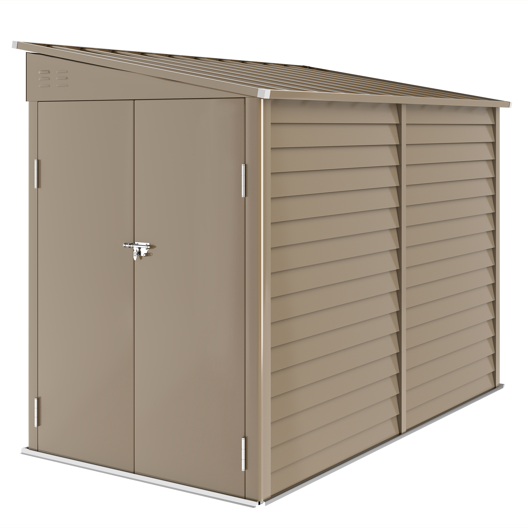 Outsunny 4.6&#039; x 9&#039; Outdoor Storage Shed, Lean to Metal Shed with Foundation Kit, Lockable Doors and Gloves for Patio, Lawn, Brown