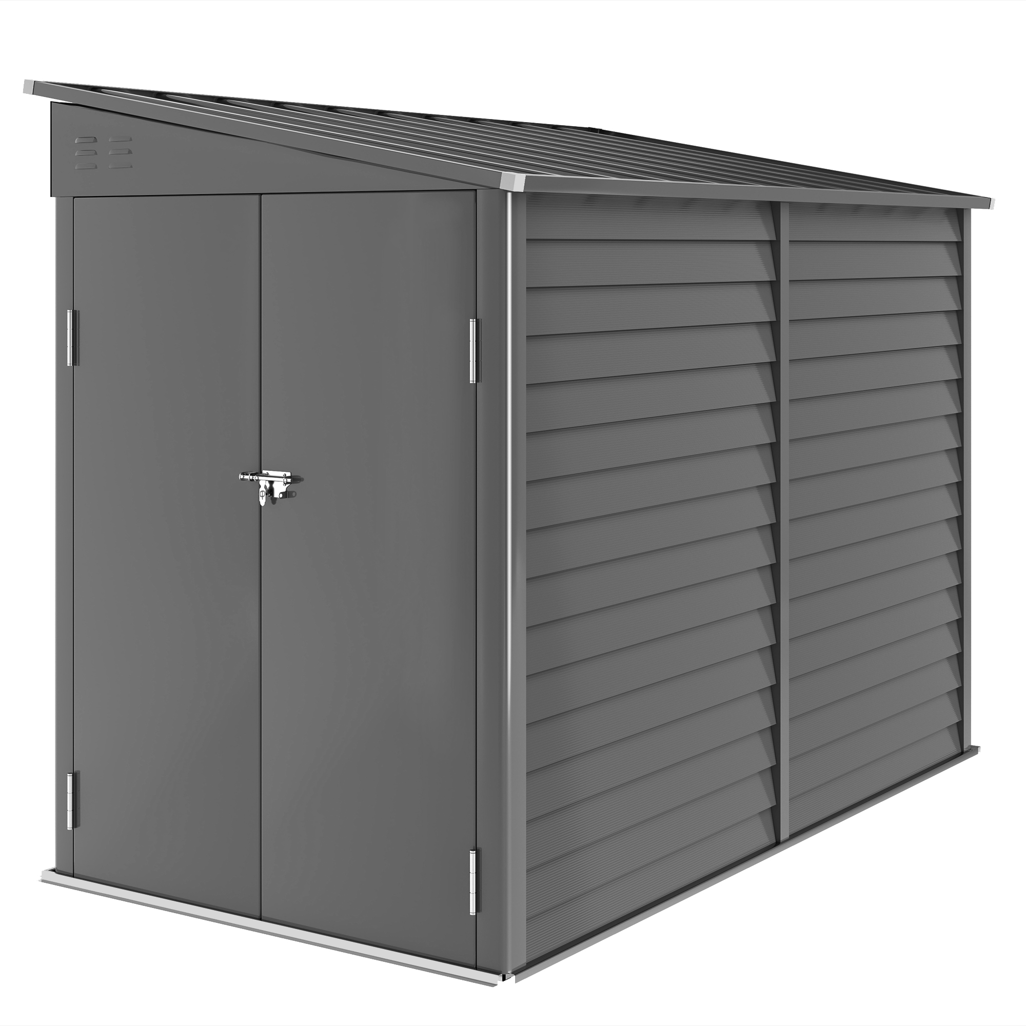 Outsunny 4.6&#039; x 9&#039; Outdoor Storage Shed, Lean to Metal Shed with Foundation Kit, Lockable Doors and Gloves for Patio, Lawn, Dark Gray
