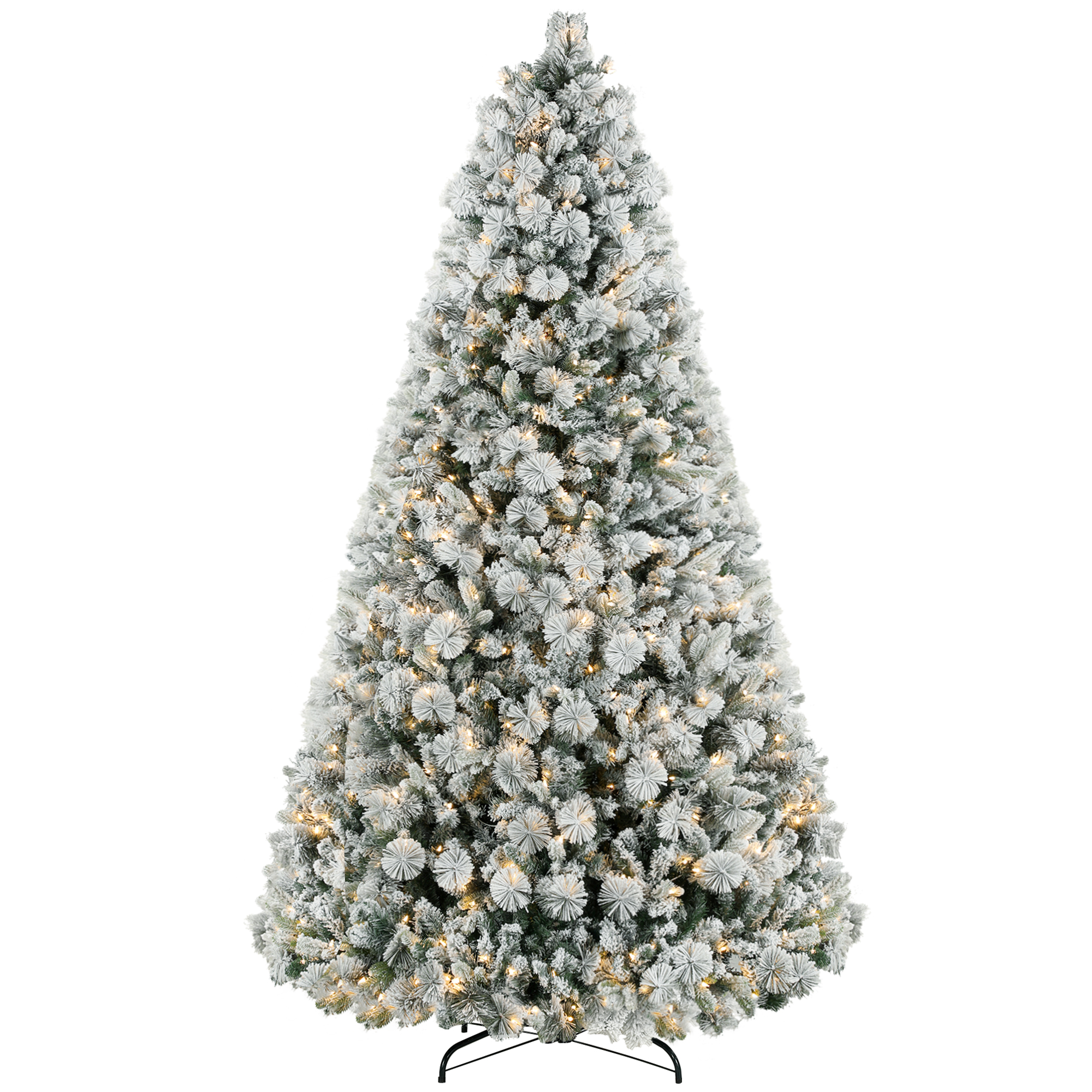HOMCOM 9 ft Prelit Christmas Tree with 750 Clear Lights, Flocked, 2387 Tips, Metal Stand for Home Office Holiday | Aosom.com